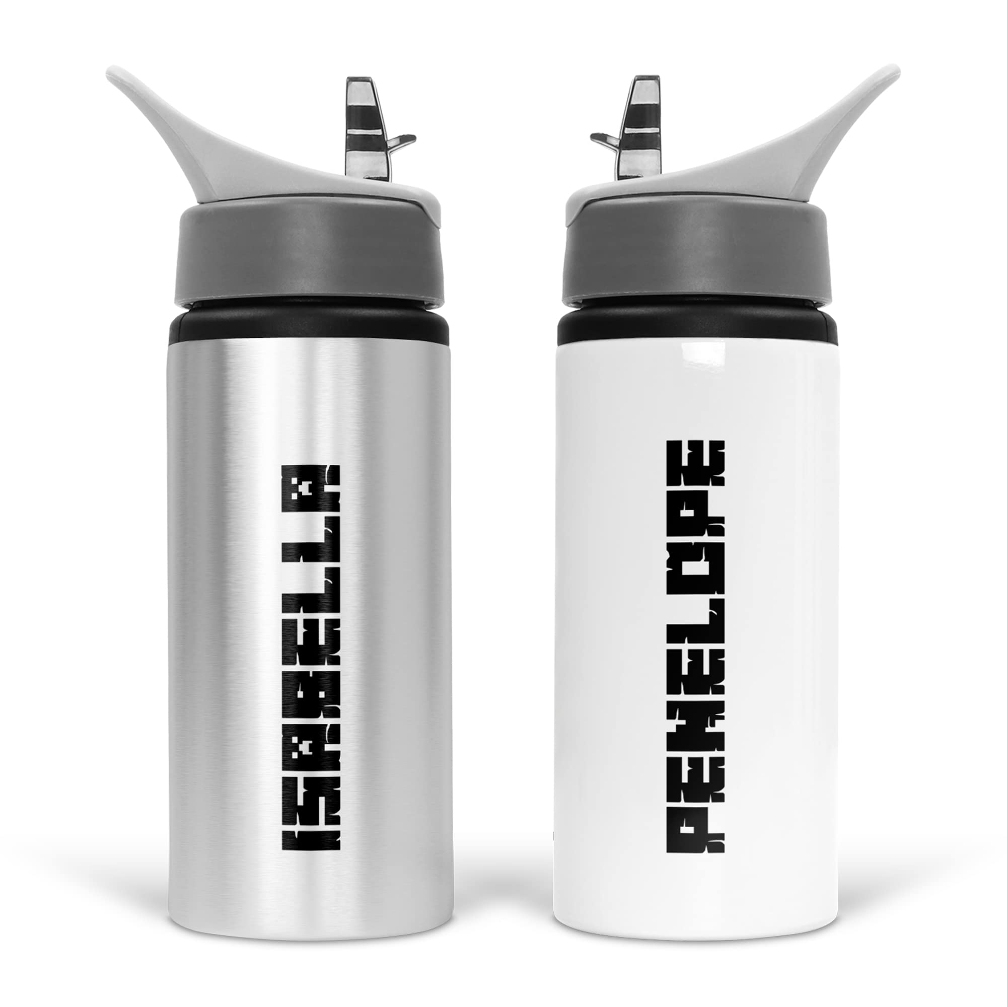 Print Maniacs Personalised Water Bottle Mine School Sport Drink 600ml Leakproof Spill Proof Aluminium Hot Cold Flip up Kid Boys Girls Biking Gift (Black)