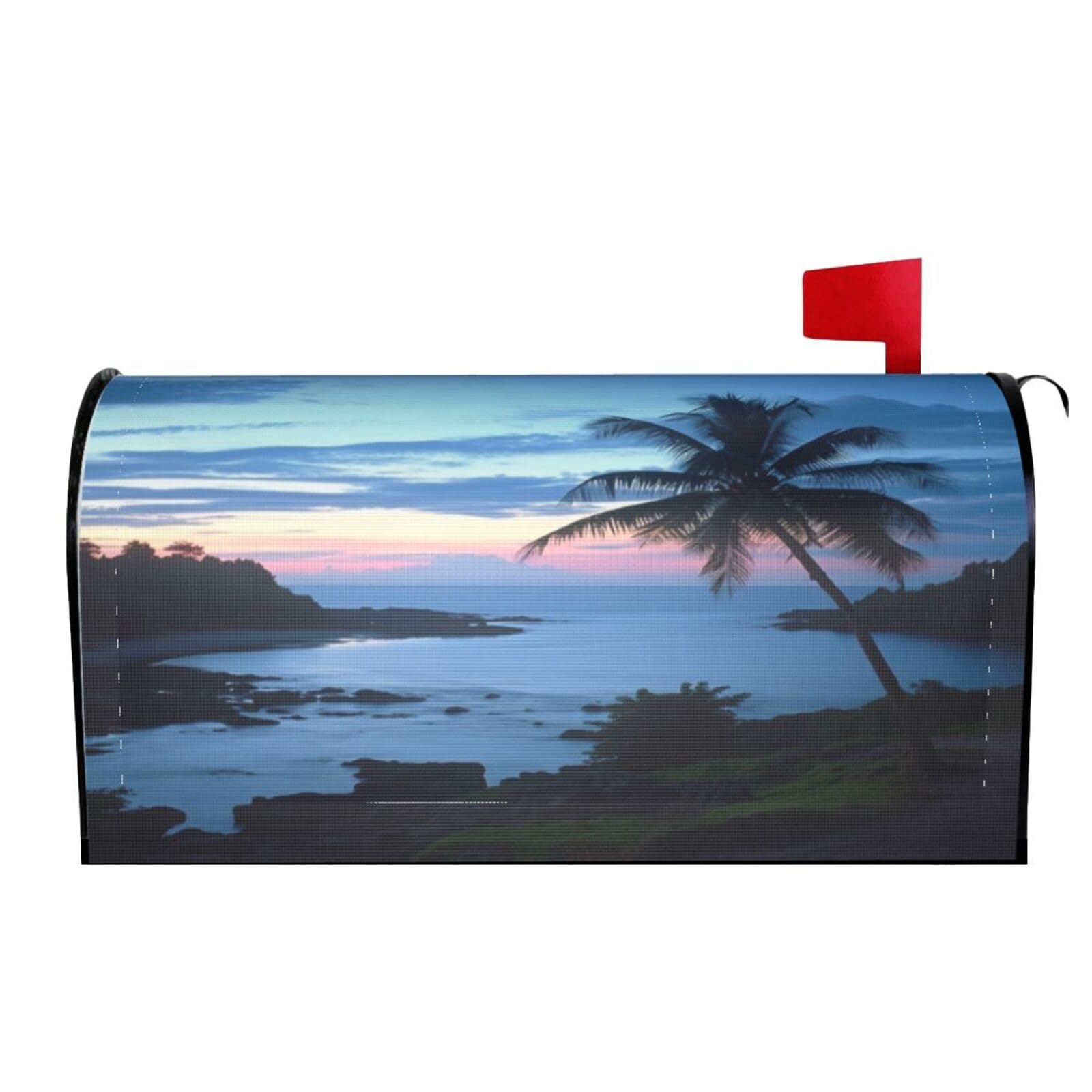 Ocean Beach Scene with Palm Trees 03 Mailbox Covers Magnetic Wraps Post Letter Box Cover Garden Home Decor
