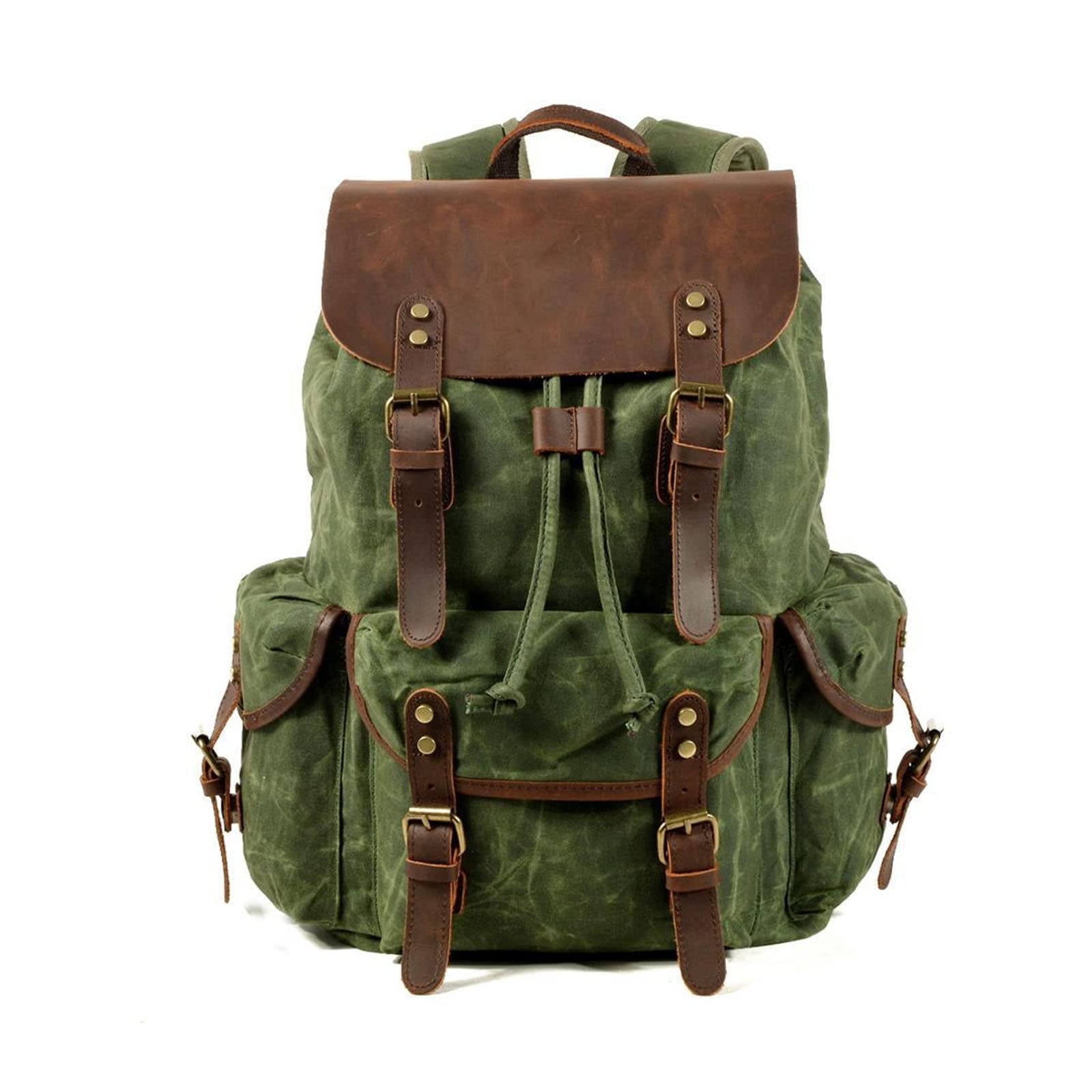 FANDARE Outdoor Backpack Leather-Waxed Canvas Hiking Daypacks Vintage Travel Trekking Rucksack for Men Women Sport Camping Mountaineer Knapsack Lake Green — image 1