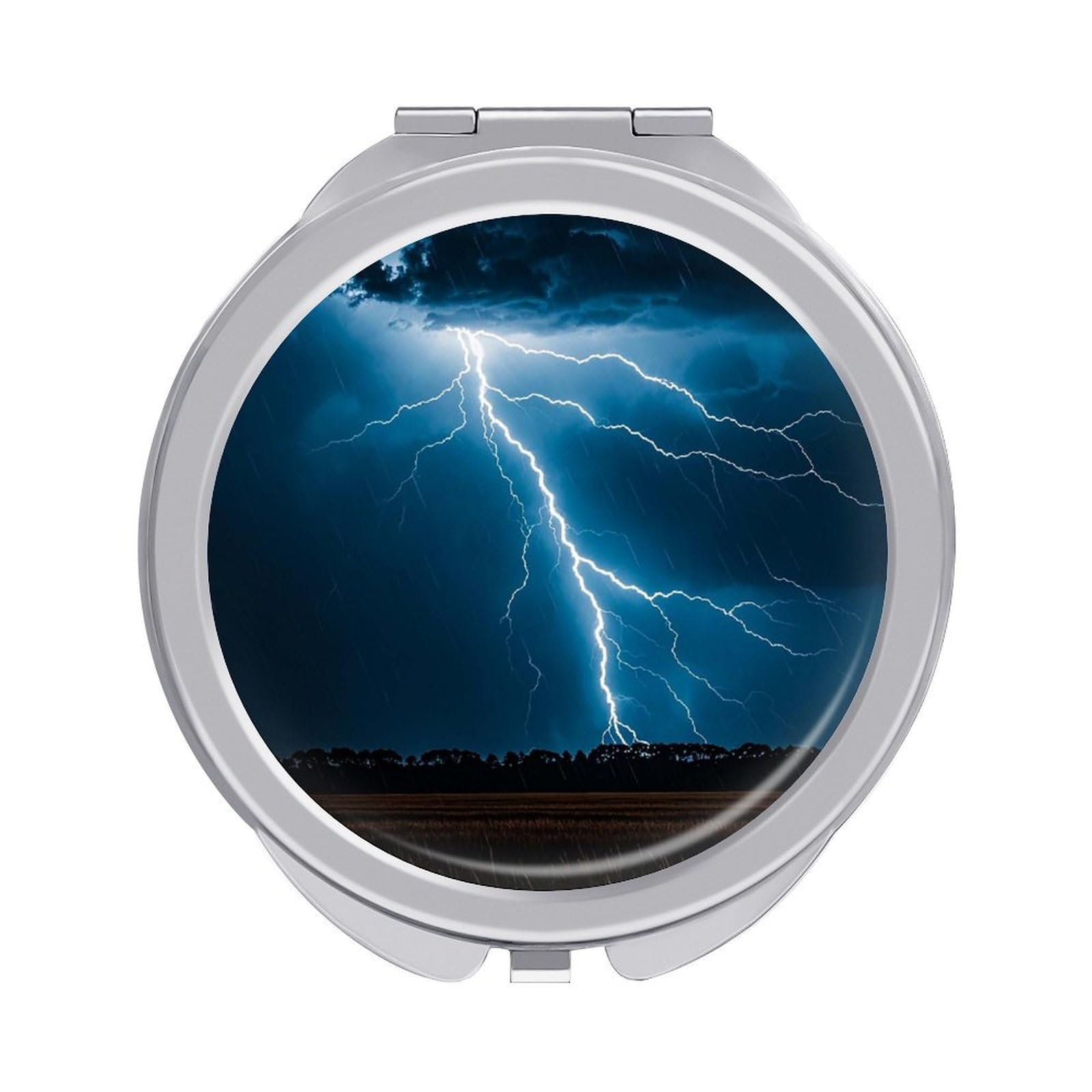 Compact Hand Mirror with 1x/2x Magnifying Round Travel Makeup Mirror Mini Foldable Lightning Strikes Thunderstorms Cosmetic Mirrors Travel Essentials Gift for Women Girl Portable for Pocket Purse -Sil