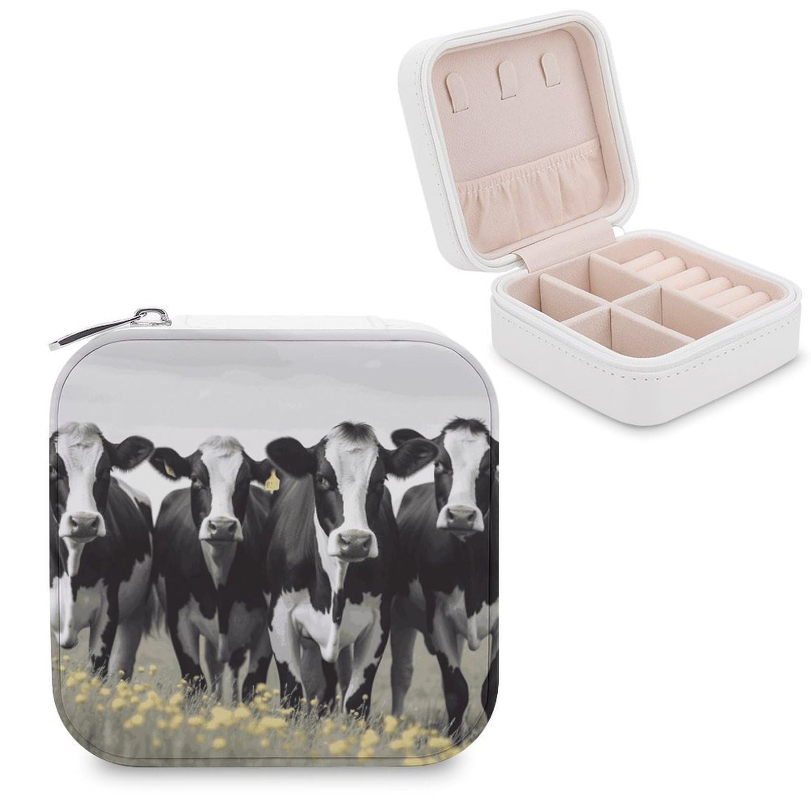 VstaDank Black White Cows Jewelry Box Beautiful Portable Ring Boxes Cute Large-Capacity Jewelry Case Jewelry Organizer for Mothers Gifts for Earrings Rings Hand Bracelet