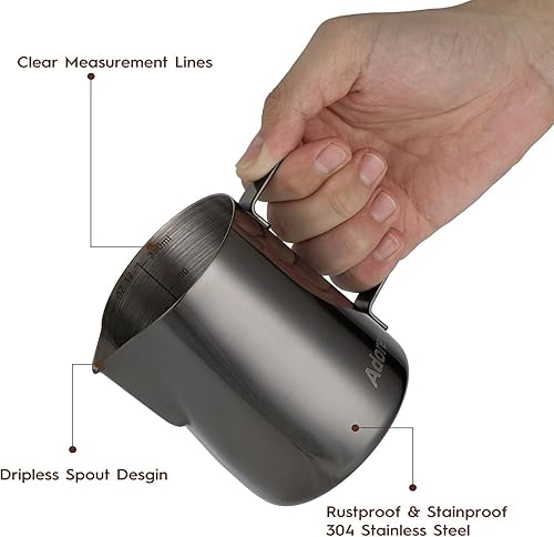 Miniatura 59 de Jarra espumadora de leche de 350 ml, 600 ml, 900 ml, 1500 ml y 2000 ml (12 onzas, 20 onzas, 32 onzas, 50 onzas y 66 onzas), de acero inoxidable