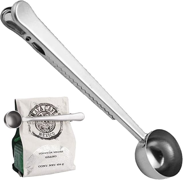 7"inch Coffee Scoop with Bag Clip,Coffee Spoon Measuring,for Ground Coffee and Beans,Stainless Steel Coffee Scoop Kitchen Tools 1 Tablespoon & Long Handle Sealing Bag Clip Tea,Milk Powder,Ice Cream