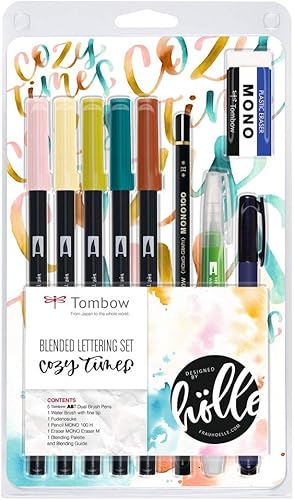 Tombow El juego de letras mezcladas incluye 5 bolígrafos ABT, 1 lápiz mono, 1 borrador mono, 1 fudenosuke, 1 cepillo de agua, paleta de mezcla y