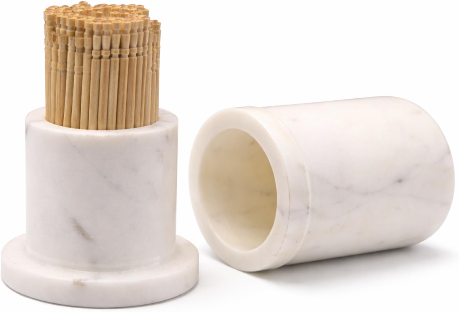 White Marble Toothpick Stick Holder with Lid ,, Toothpick Dispenser for Kitchen ,, Toothpick Case Stand ,, Cocktail Stick Holder 3.25 X 2 (Inch) White