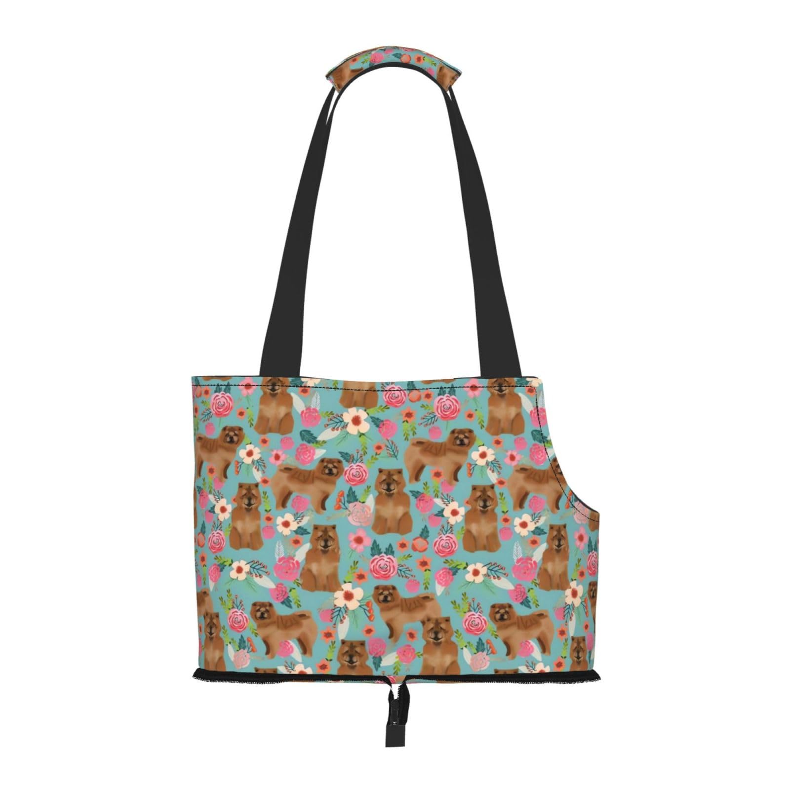 Xsovgoi Pet Carrier Purse, Chow Chow Dogs Flower Floral Dog Tote Bag Carrier, Pet Cat Tote Bag