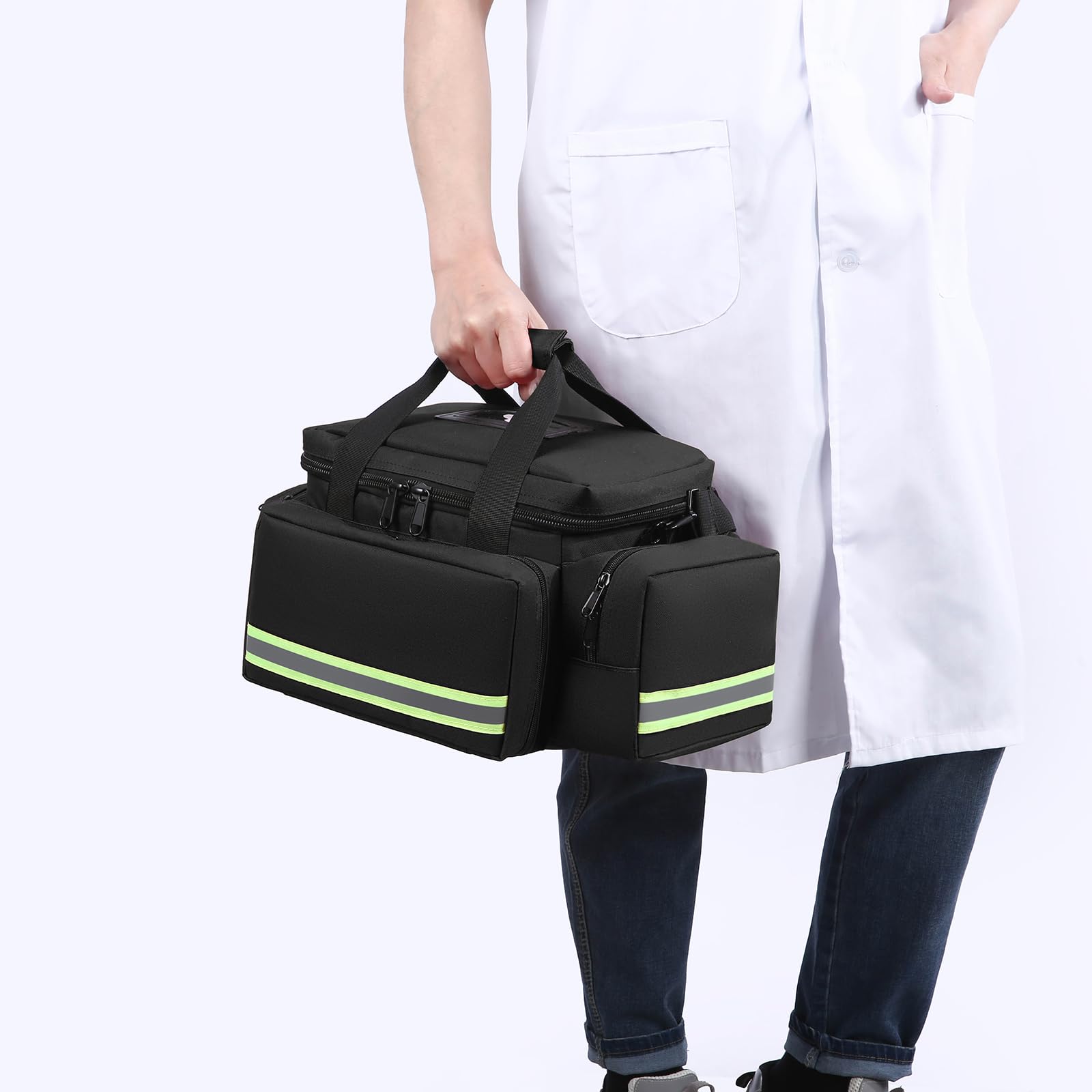 Bolsa vacía para traumatismos médicos de emergencia, bolsa de primeros auxilios grande de lujo con separadores desmontables, ideal para EMT, EMS, cuidado de la salud en el hogar, Black, One