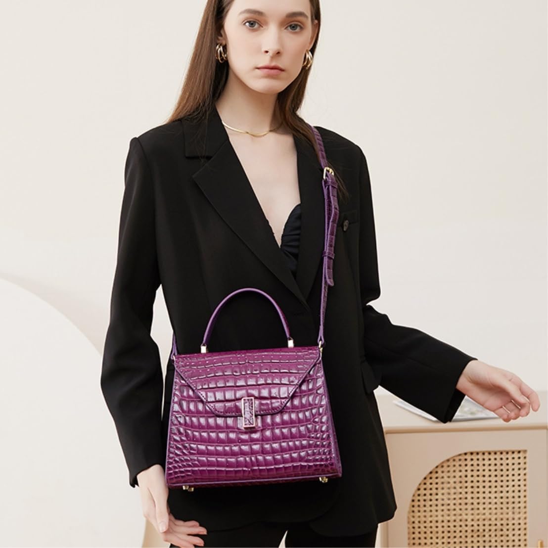 Bolso de Mano Bolso De Mujer Vintage Hombro Ajustable Bolsos Dama Bolsos Mujer(A)