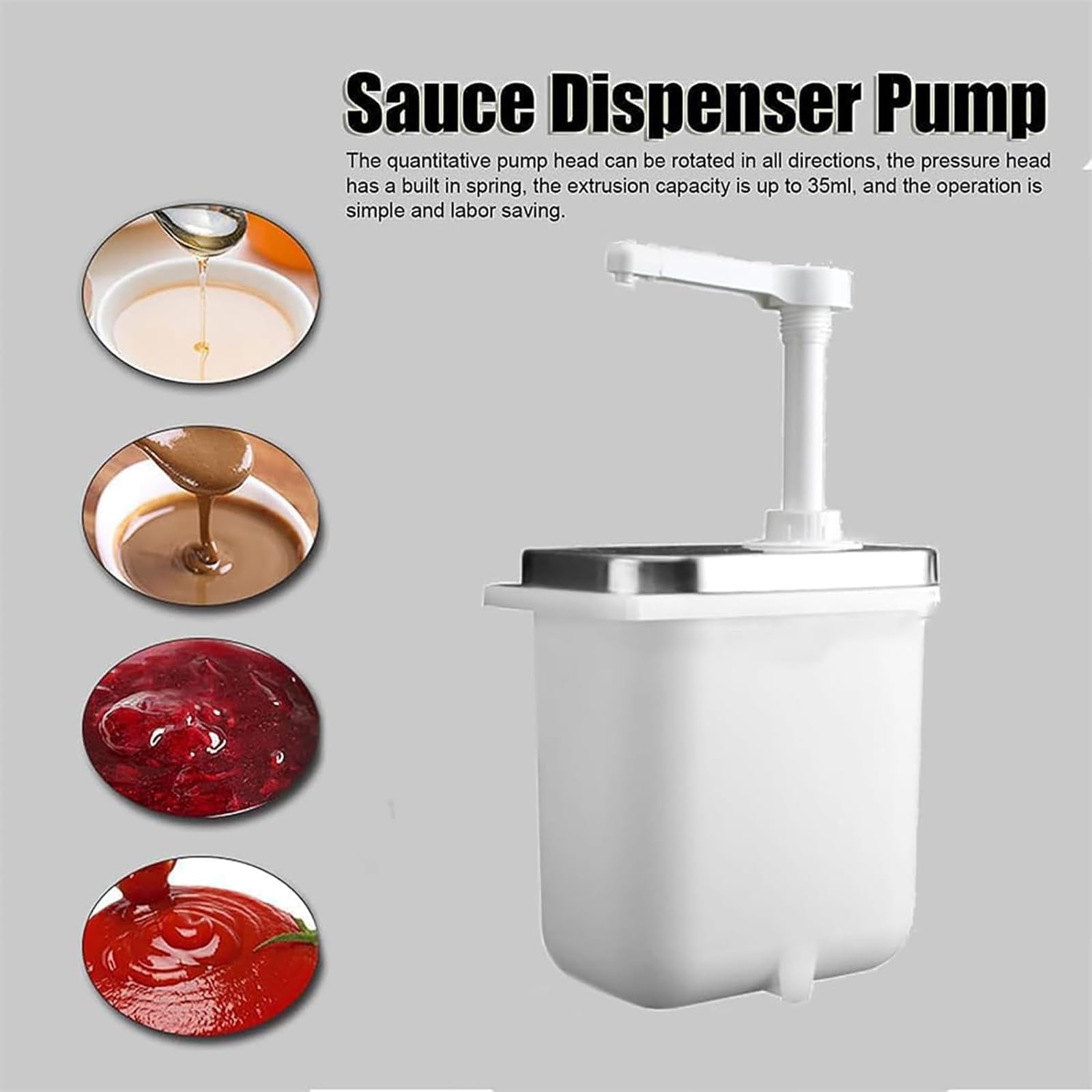 Bomba Dispensadora Salsa, Estación Bomba Especias Acero Inoxidable 10L con Cabezal Presión Giratorio 360°, Rebote Rápido Y Cuantitativo Estándar,sin Fugas,para Jarabe,Miel,Mermelada,Especias