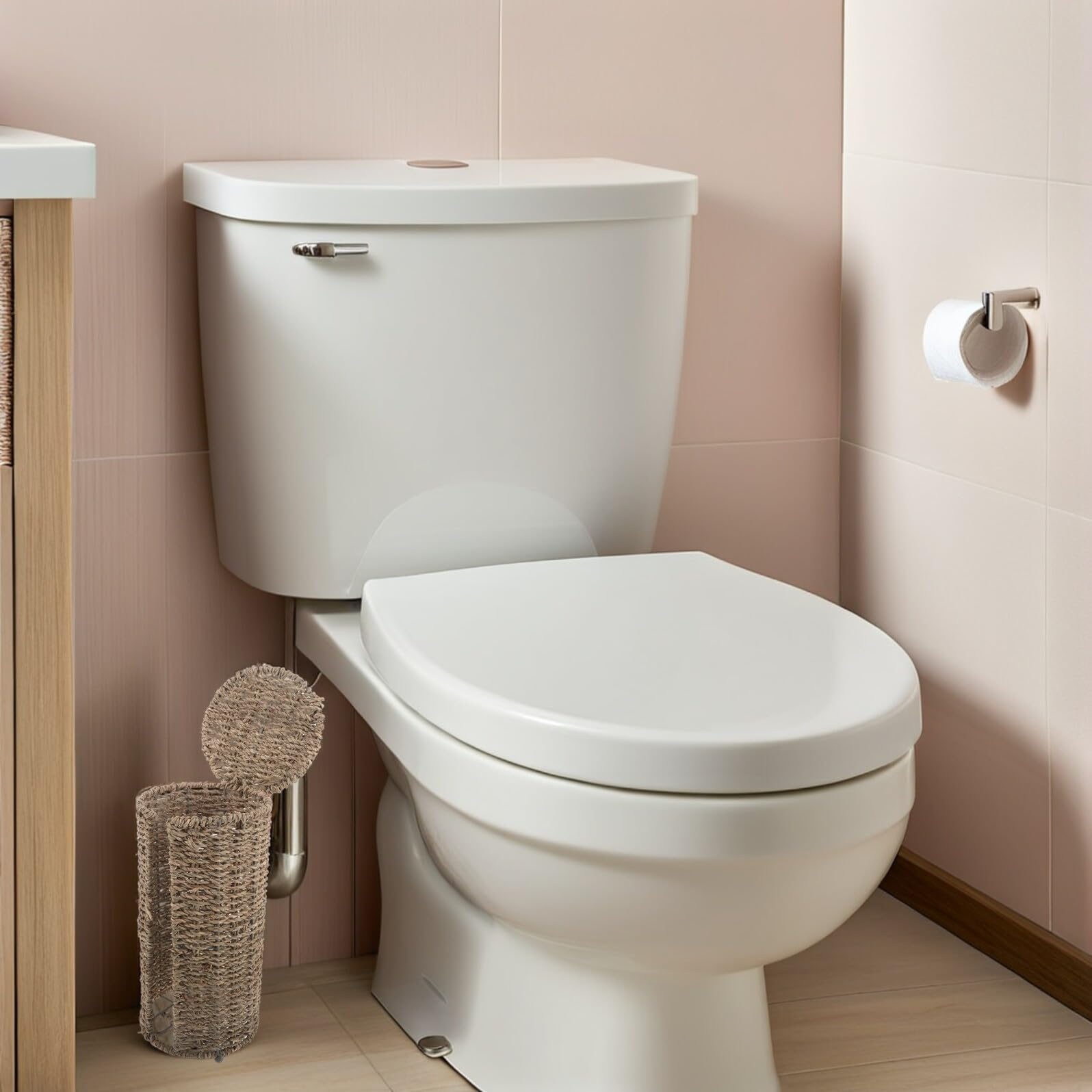 Cesta para Portarrollos de Papel Higiénico de Ratán con Tapa | Hierro y Ratán, Forma de Cesta, Ligera y Compacta, Estilo Boho, Minimalista y Elegante para Baño