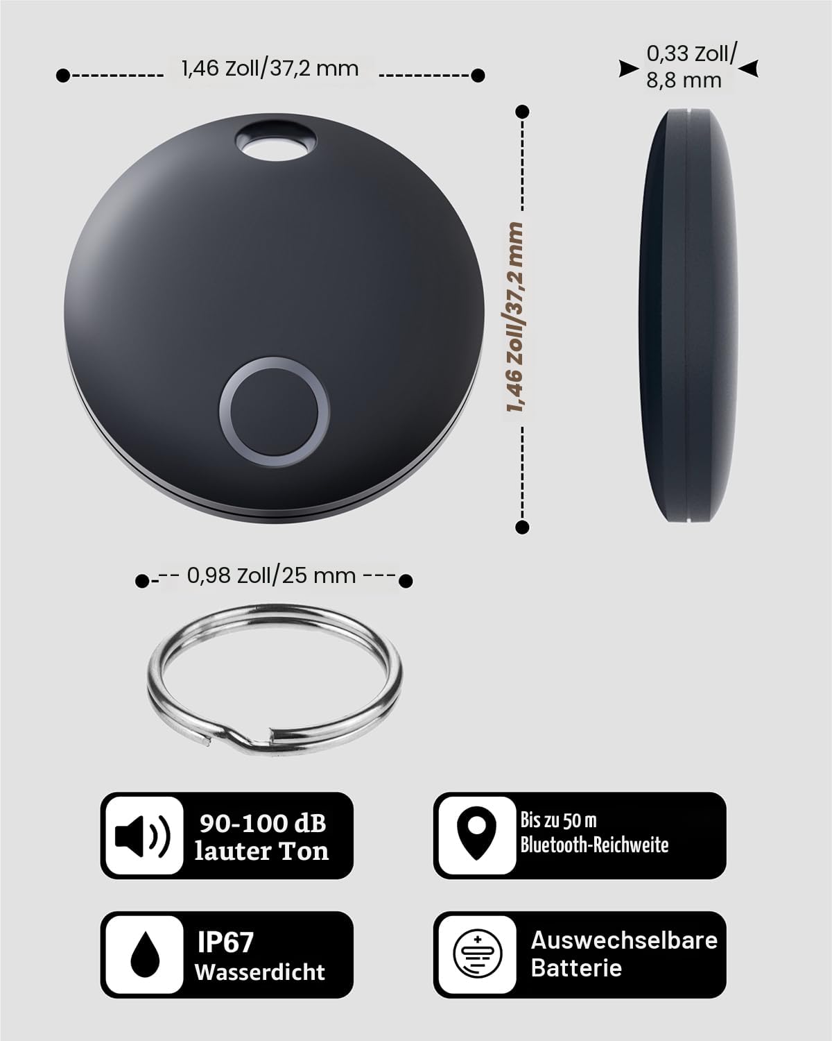 Reyke Smart Tag Pro, Koffer Tracker kompatibel mit Apple Wo ist APP (nur iOS), Schlüsselfinder für Schlüssel, Gepäck, Koffer, Brieftasche, IP67 wasserdicht, 4er Pack