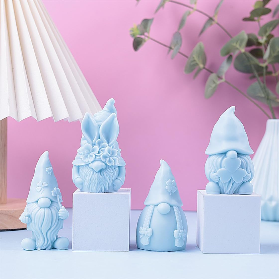 TREABEAR 4 Moules En Silicone à Gnomes - Formes Trèfle, Fer à Cheval, Cœur | Pour Bougies, Résine, Savon