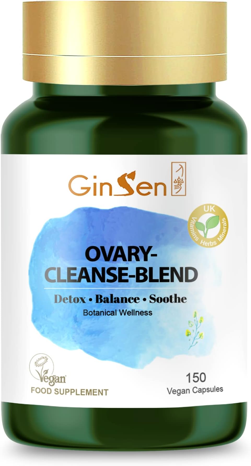 GinSen Ovary Cleanse Blend, Regular Ovulation Support, Natural Detox & Rejuvenate Supplement, Balance Hormones, Women Fertility Wellbeing, 150 Capsules, Vegan Approved, Made in UK