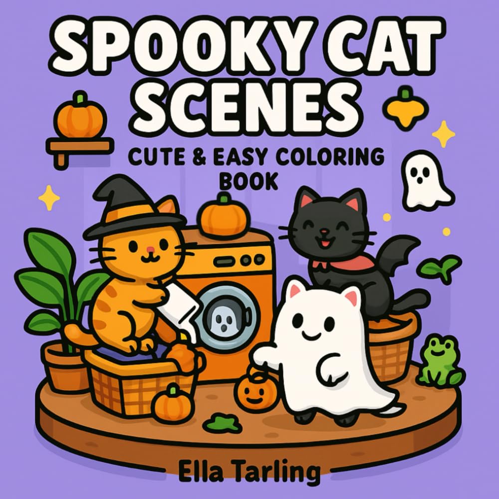 Spooky Cat Scenes – Cute & Easy Coloring Book for Kids & Adults: 40 Cozy Halloween Designs for Relaxation & Fun