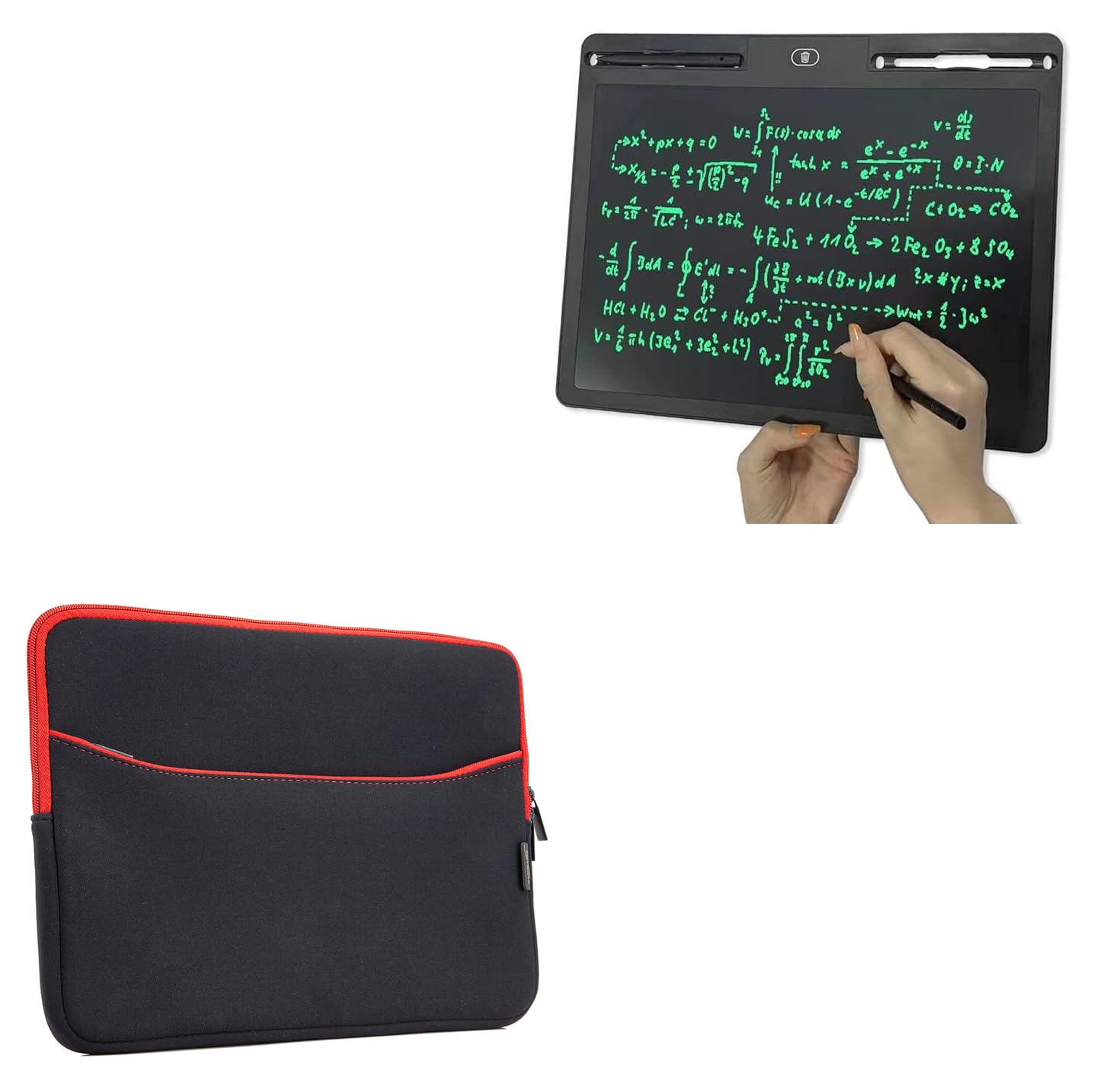 BoxWave Case Compatible with XQZWOLH Writing Board (16 in) - SoftSuit with Pocket, Soft Pouch Neoprene Cover Sleeve Zipper Pocket - Jet Black with Red Trim