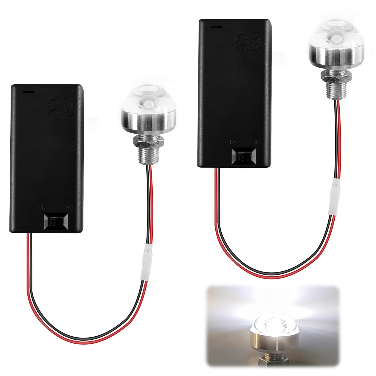 2 Pack Mini LED Dollhouse Lamps, White Light with AA Battery Holder & Switch, 3V LED Lamp, 25cm Cable, Miniature LED Accessories for DIY Miniatures, Micro House & Model House Lighting — image 1