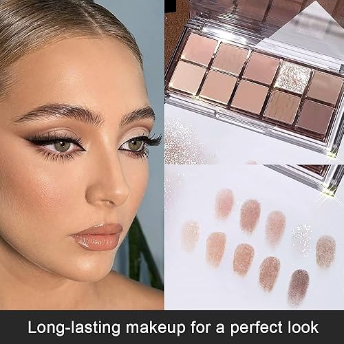 Miniatura 4 de AMY'S DIARY Paleta de sombras de ojos de 10 colores, alta pigmentación, mezclable, paleta de ojos neutros de larga duración (10A)