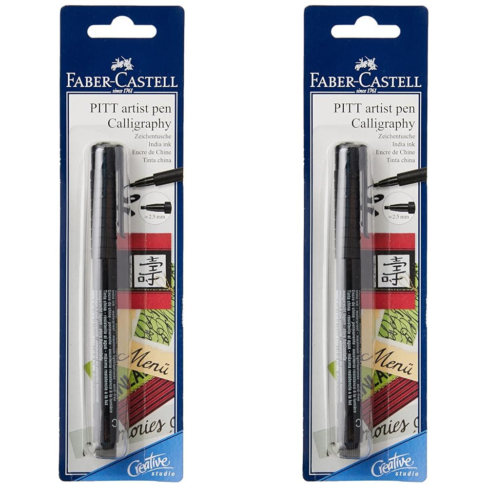 Faber-Castell FC167598 Pitt Calligraphy Pen India Ink - Black (Pack of 2)