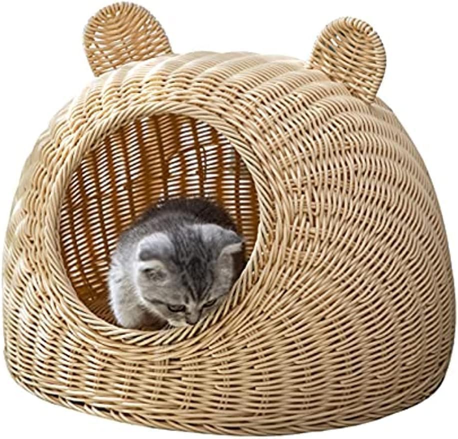 Amazon | 猫 ベッド 猫用 ペットベッド ラタン 猫かごネスト ドーム型