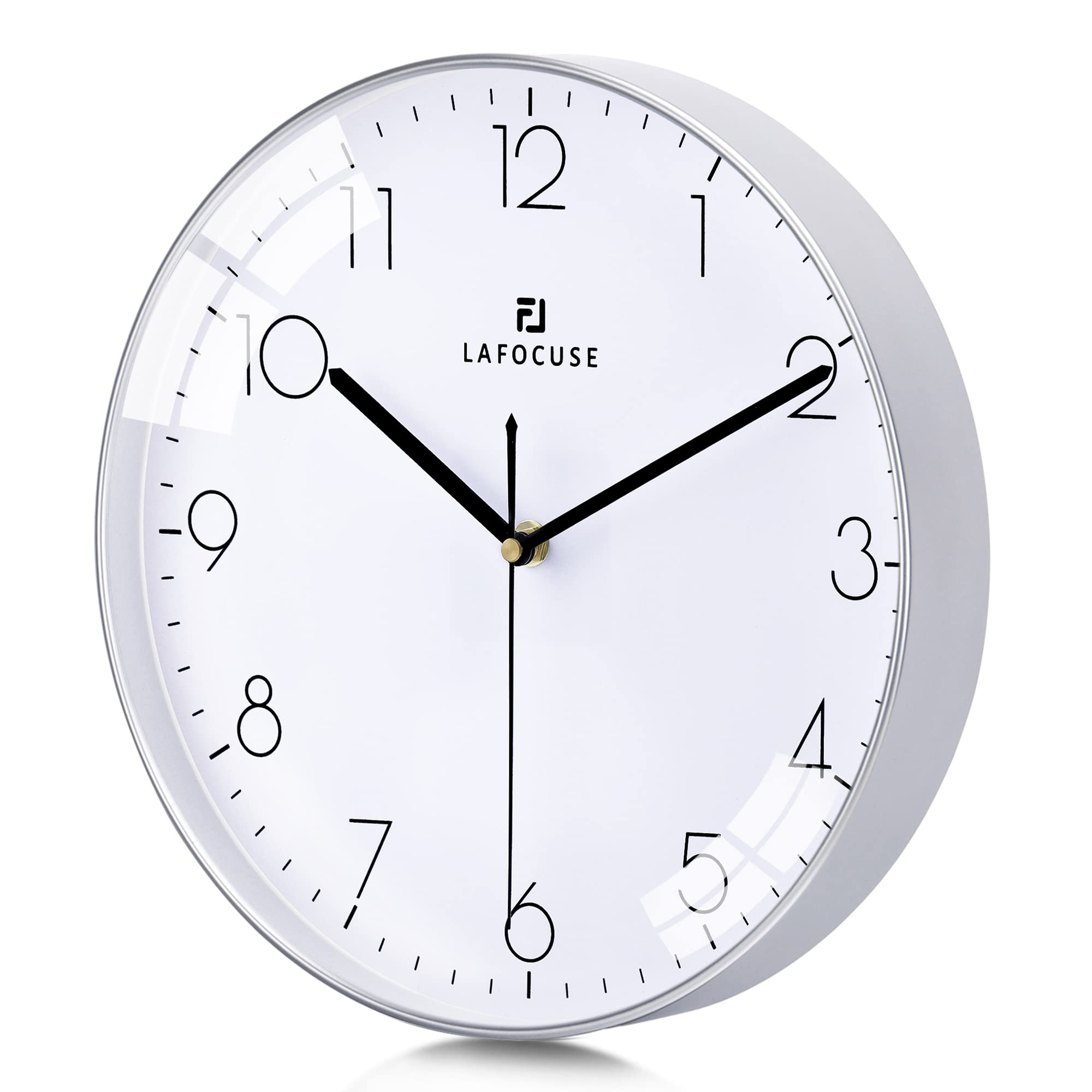 Lafocuse 12 Inch Silver Wall Clock for Living Room Decor, Modern Kitchen Wall Clock Battery Operated Silent Non-Ticking Bedroom Home Office