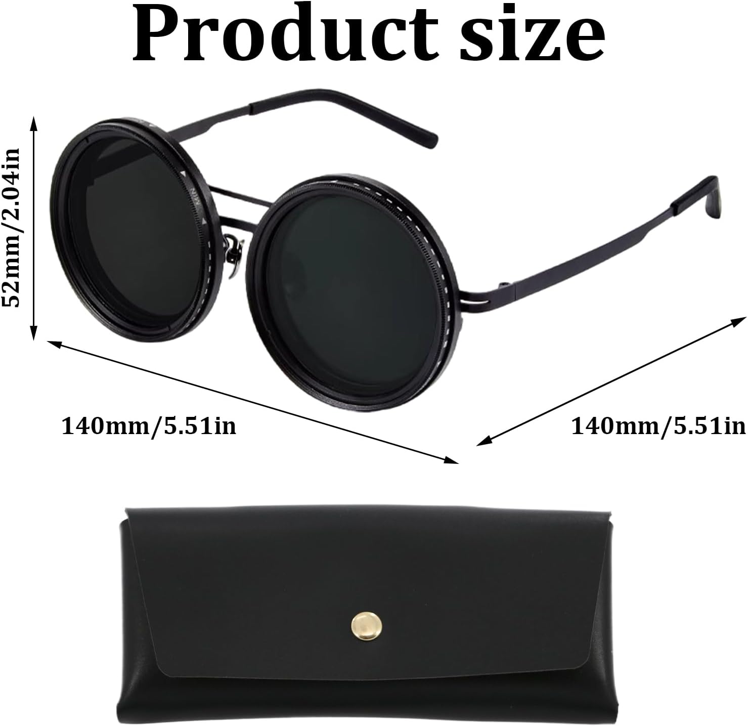 Adjustable Tint Sunglasses for Men, 1-9 Gears Rounded Adjustable Polarized Sunglasses with Mirror Case and Mirror Cloth for Men Beach Shady Fishing Driving (Black) - Image 2