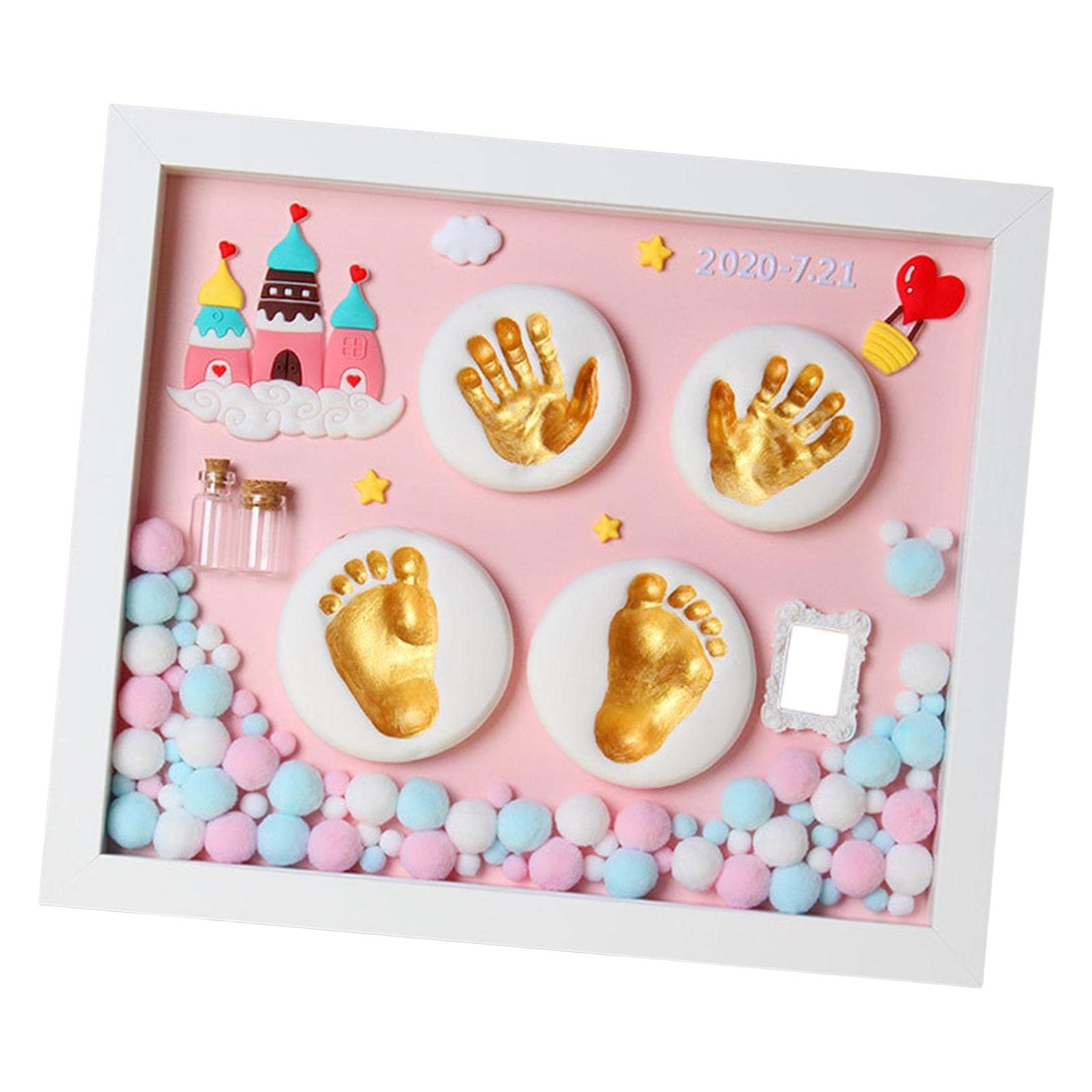 Cornice portafoto per bambini, kit fai da te per impronte di mani e impronte di mani per neonati, regalo con confezione regalo, rosa
