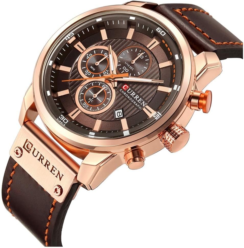 FANMIS Mens Sport Military Analog Quartz Watch Chronograph Classic Casual Business Dress Waterproof Watch Multifunctional Wristwatch with Leather Strap - Image 2