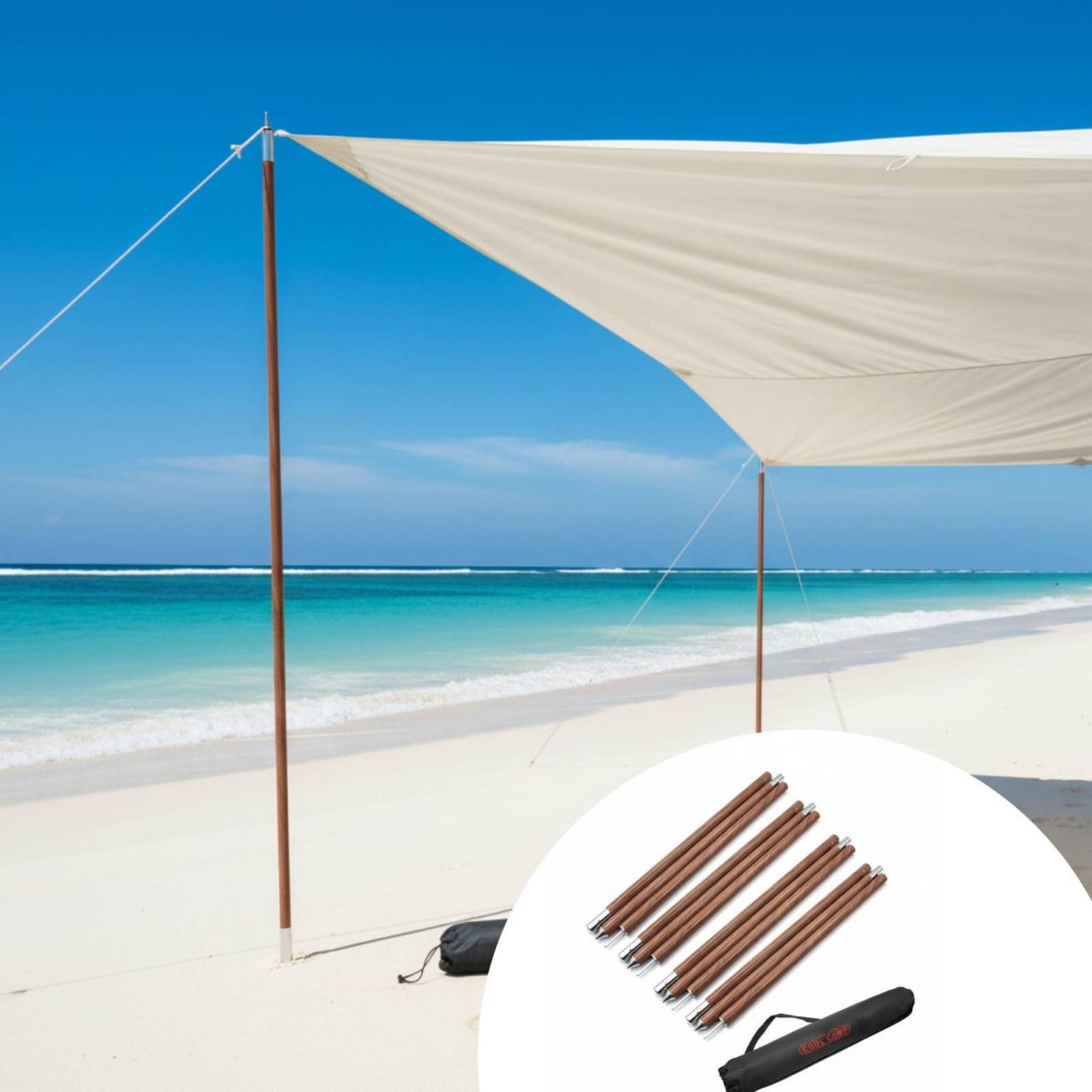 Zeltstange Vielseitige Aluminium Tarpstange Zeltgestänge Stützstange mit Edler Holzmaserung für Schnellen Aufbau für Campingausflug Terrasse Picknick Outdoor