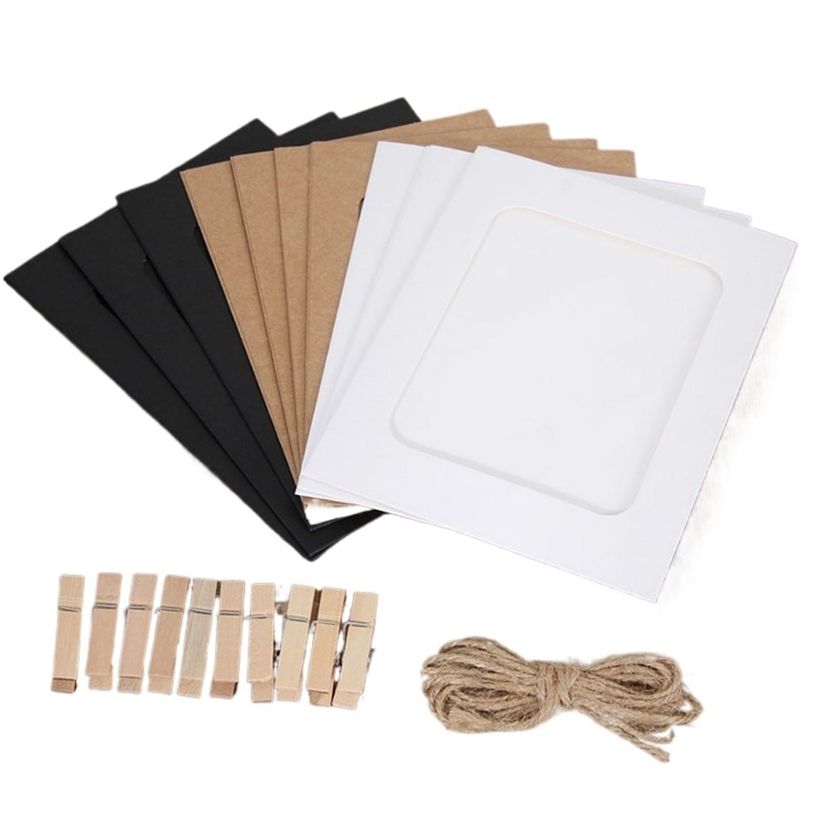 DAJGRHE Photo Frame 10Pcs Paper Photo Frame For String Wooden Clips Picture Holder Home Wall(White Black Brown,7inch)