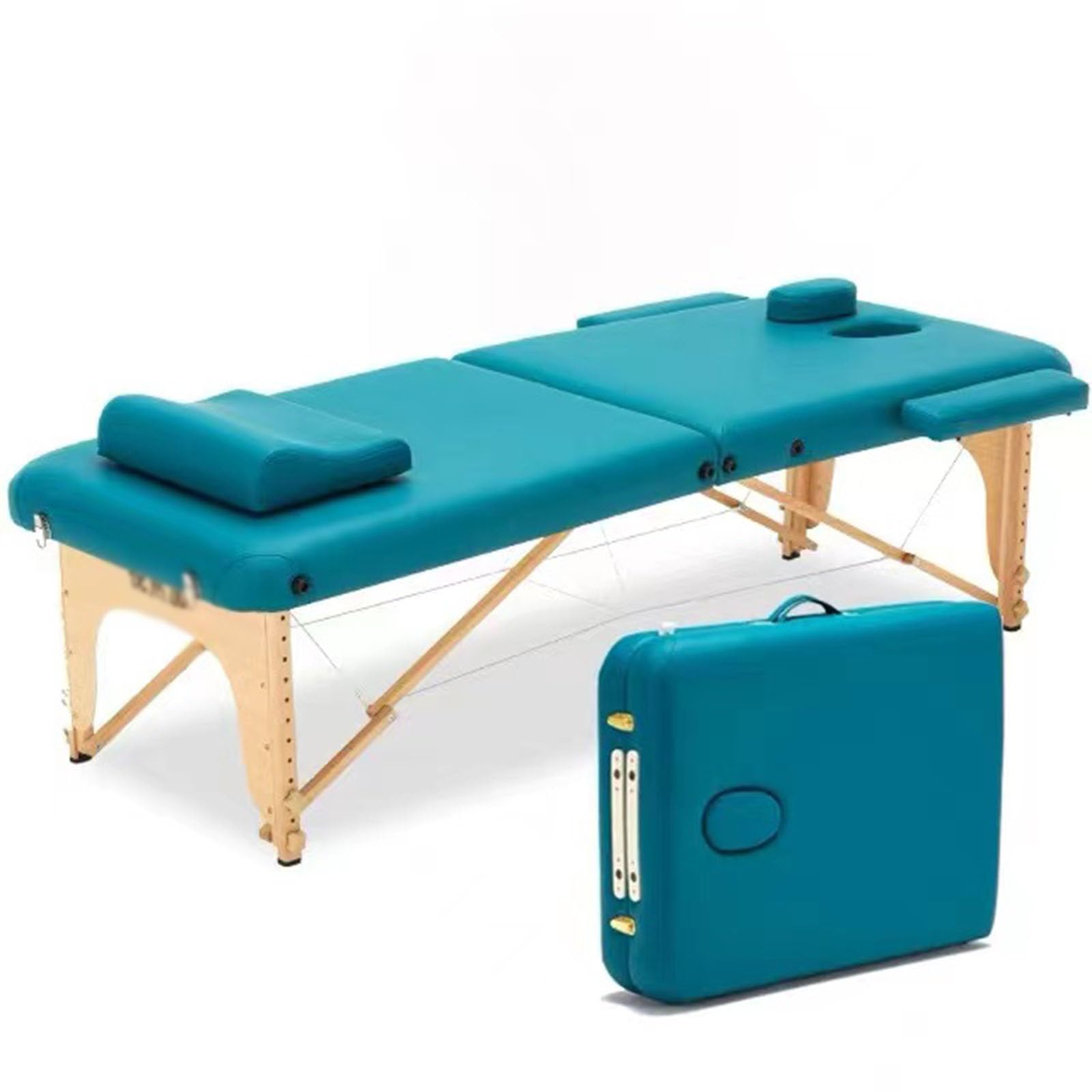 CUNTO Mesa de Masaje Plegable, Cama de pestañas, portátil, 2 Secciones, salón de SPA, Cama de Tatuaje con reposabrazos para la Cara, Patas de Madera (Verde) (Verde)
