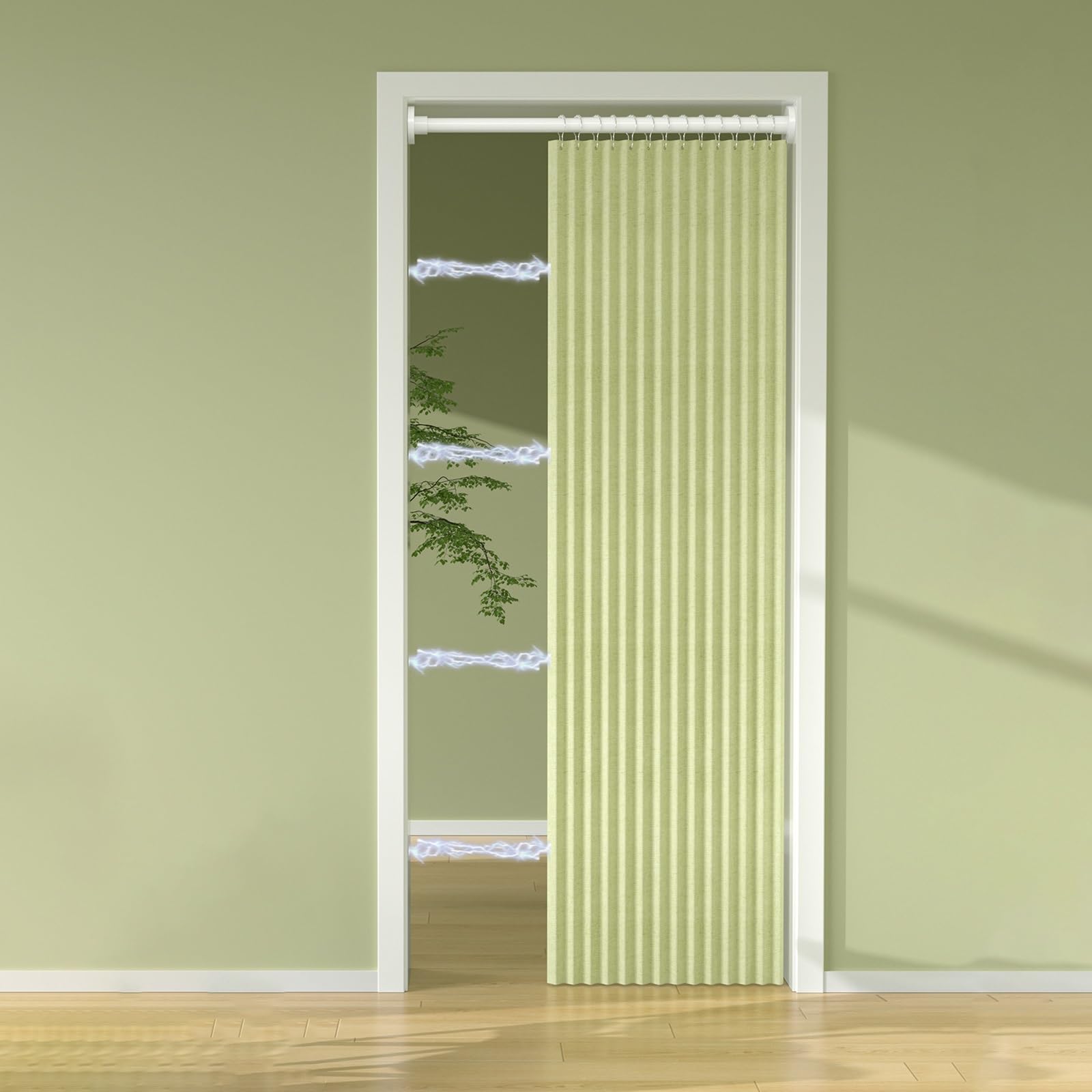 Cortina divisoria de ambientes con Textura Plisada para Puertas — Biombo Plegable sin Perforaciones — con Aislamiento térmico para dormitorios, armarios y lavadero(Green,240x220cm/94.5x86.6)