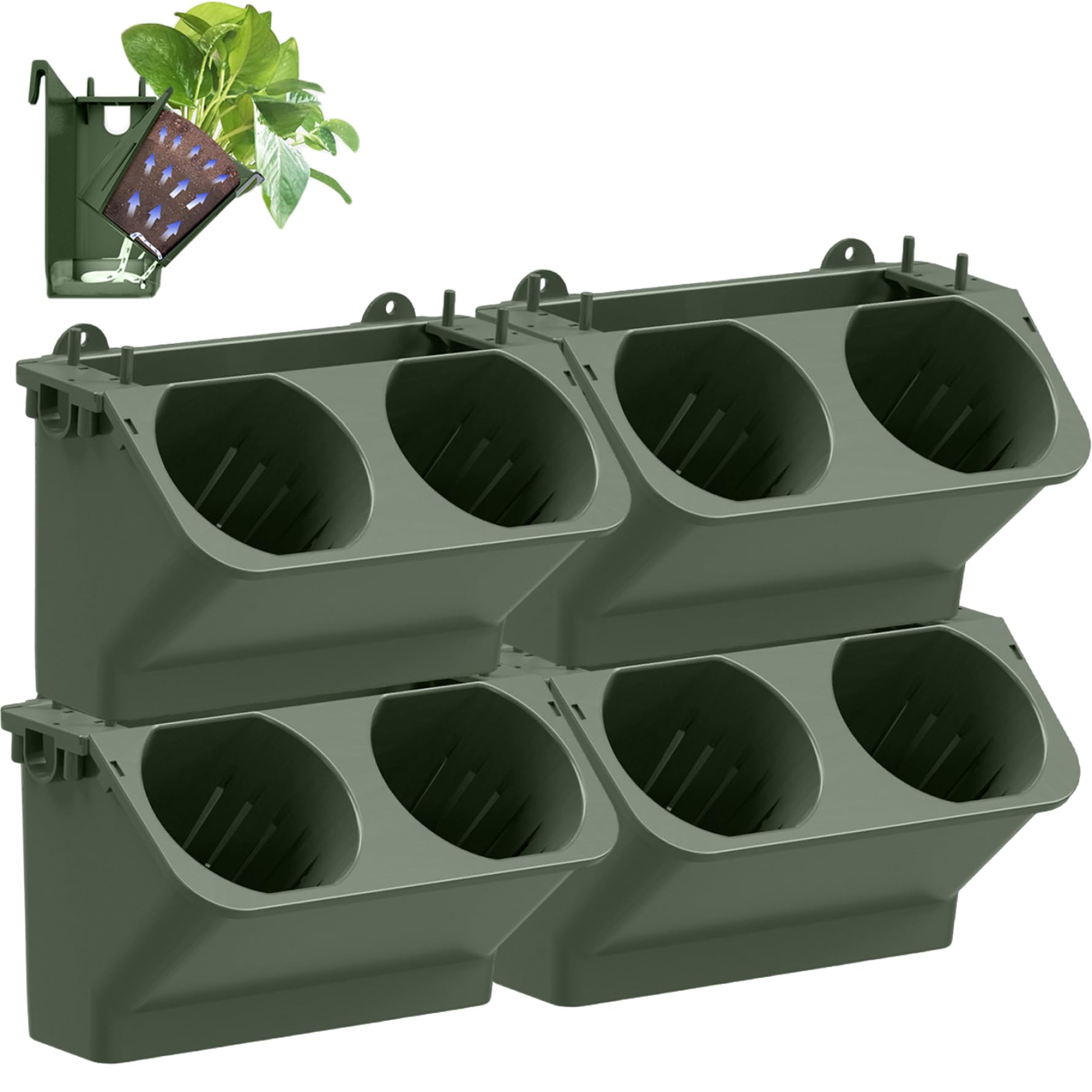 Latemeia Wall Planter, 4PCS 250ML Stackable Self Watering Vertical Wall Planter with 8 Pots, Plastic Hanging Plant Pots Holder for Indoor/Balcony/Terrace Decoration, Indoor Decorations