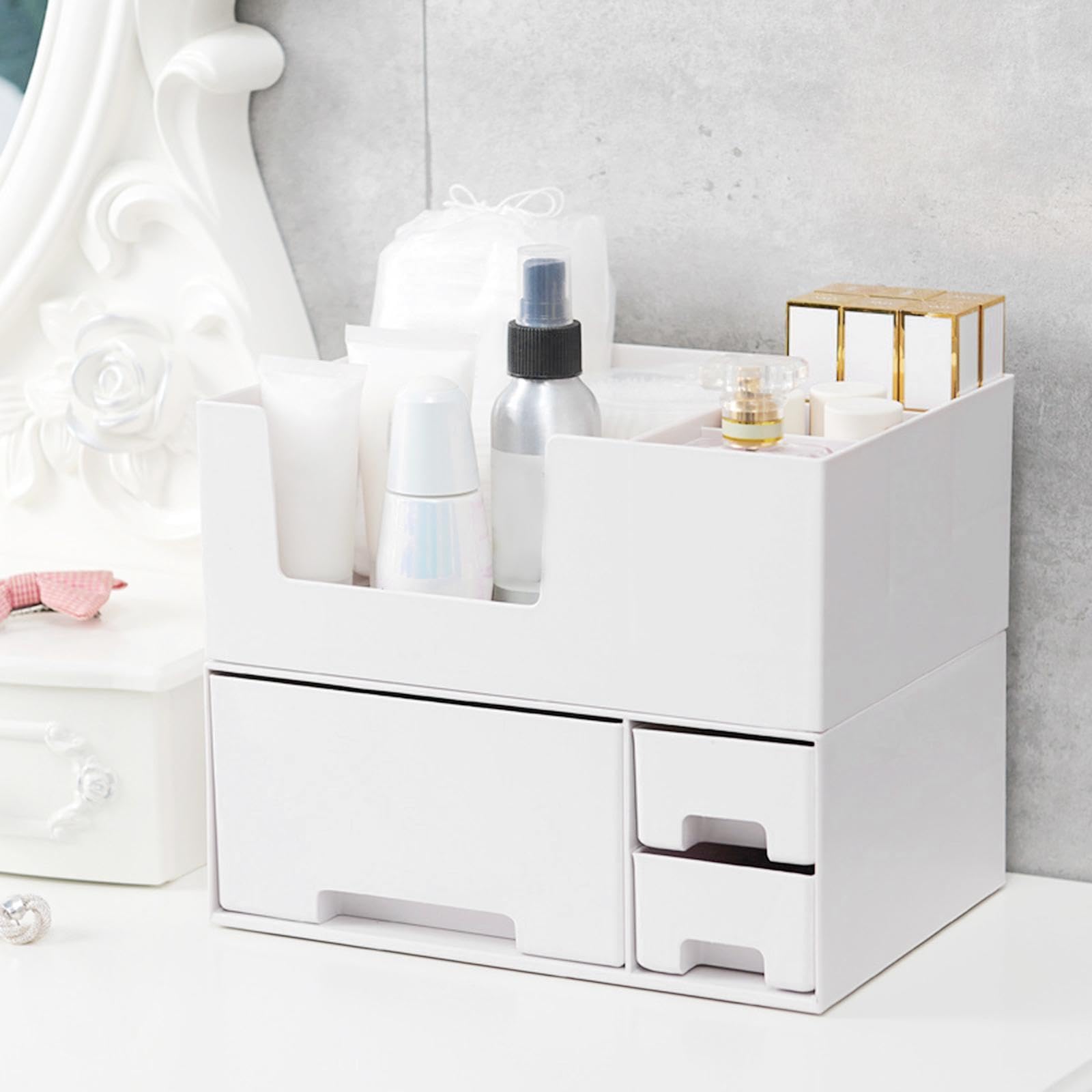 Enakshi (LABEL) Creations Desktop Drawer Organiser Saving Space Cosmetic Storage Box for Dresser Table WhiteHome & Garden|Household Supplies & Cleaning|Home Organization|Storage Boxes 1