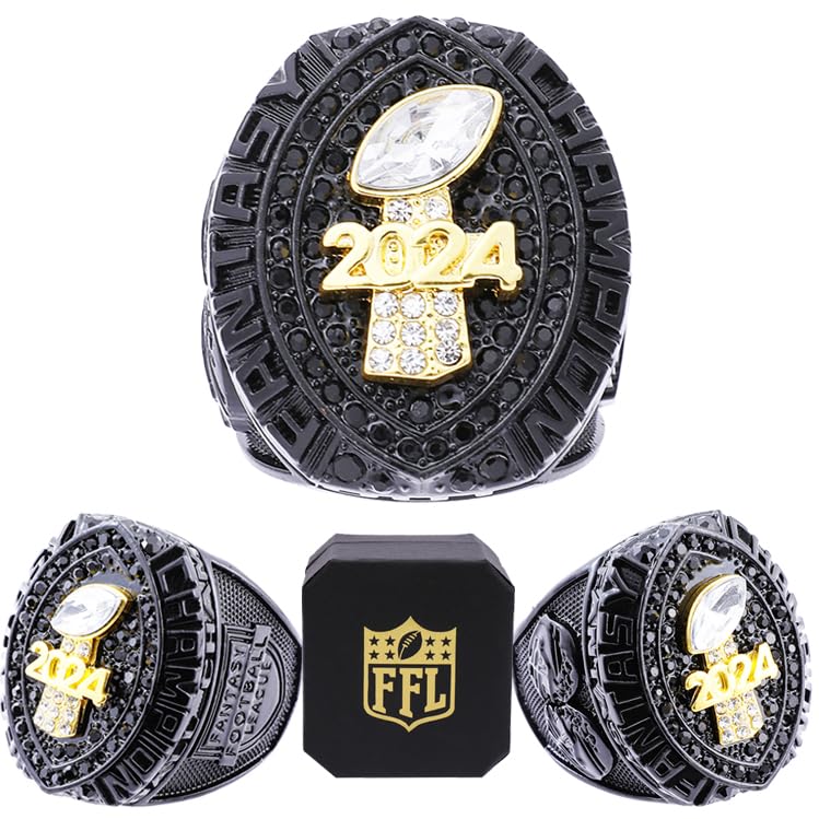 noblehead Fantasy Football Ring 2024| Heavy FFL Champion Ring | Gold Silver Tone Plated Award Trophy for Fantasy Football League Winner