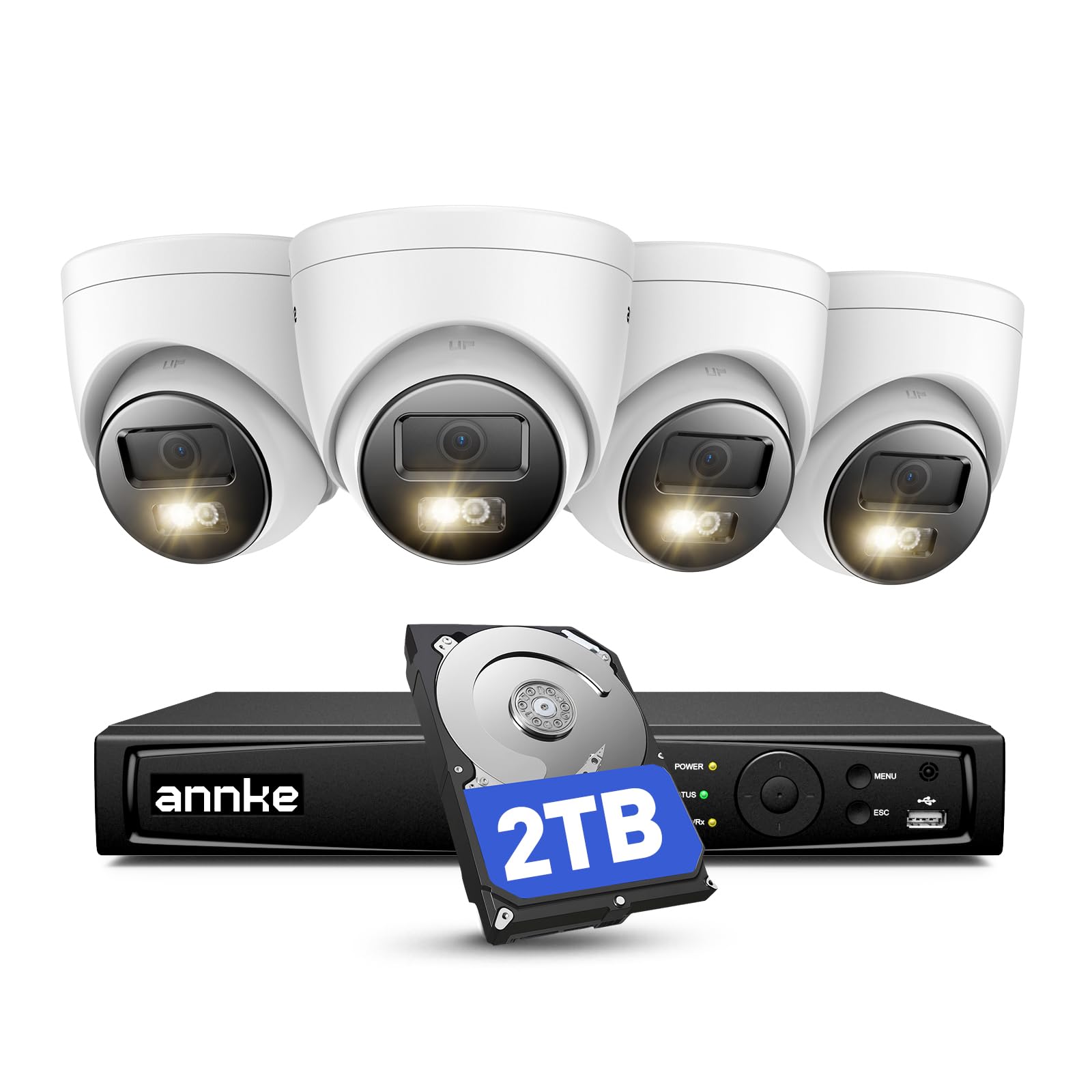 ANNKE Sistema Videosorveglianza PoE 12MP con NVR 8CH HDD 2TB | 4 Telecamere IP da Esterno, Rilevamento Intelligente di Persone e Veicoli, Visione Notturna IR fino a 30 m, IP67, 24/7