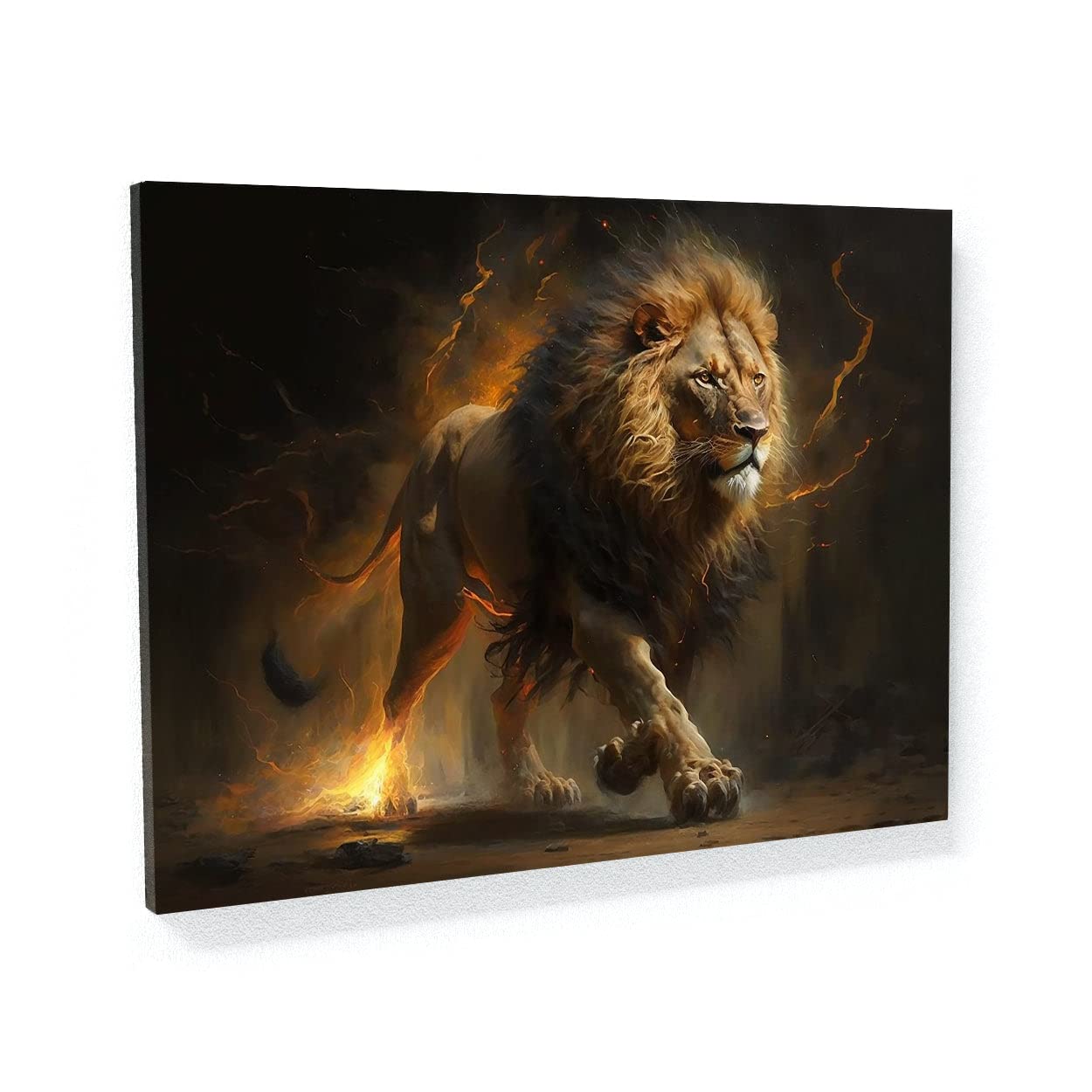 Sense Canvas Lion Fierce Fire 70 Canvas Art - Home Decor Wall Art Print Poster Painting Large 40x30 / 0.75"