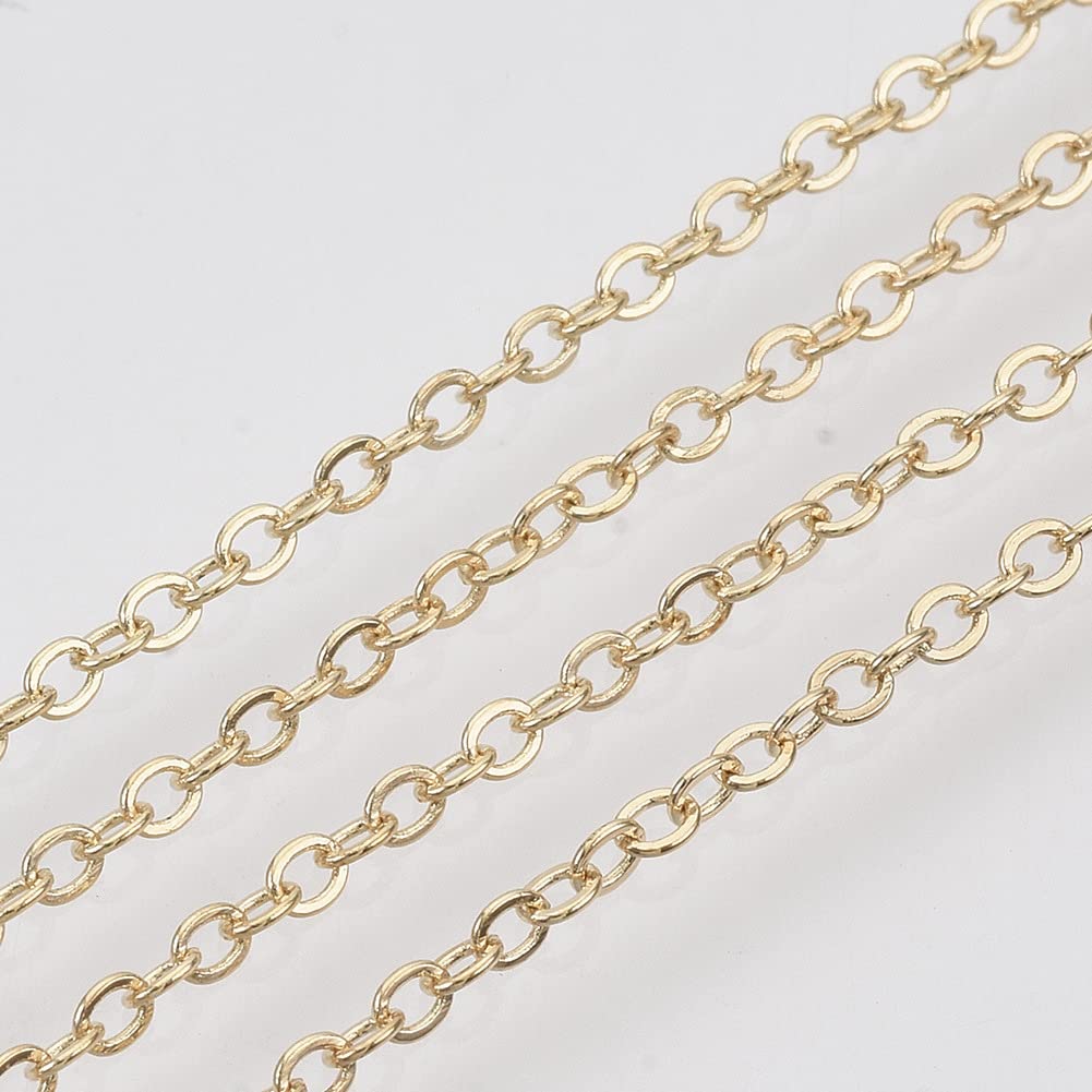 MAHAVIMOKSA 1 Roll 40Ft 2.2X1.7Mm Cable Link Chain with Lobster Clasps Jump Rings for Necklace Earrings Bracelets Jewelry Making Art Craft (KC Gold)