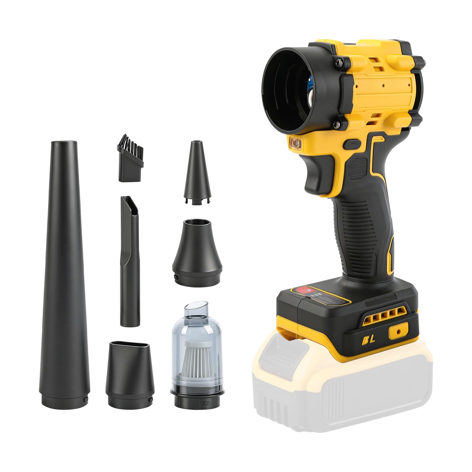 Soplador y aspiradora inalámbricos 2 en 1 compatibles batería Dewalt 18V, soplador aire sin escobillas 150 W/aspiradora aire comprimido con 5 boquillas para automóviles talleres teclados (sin batería)