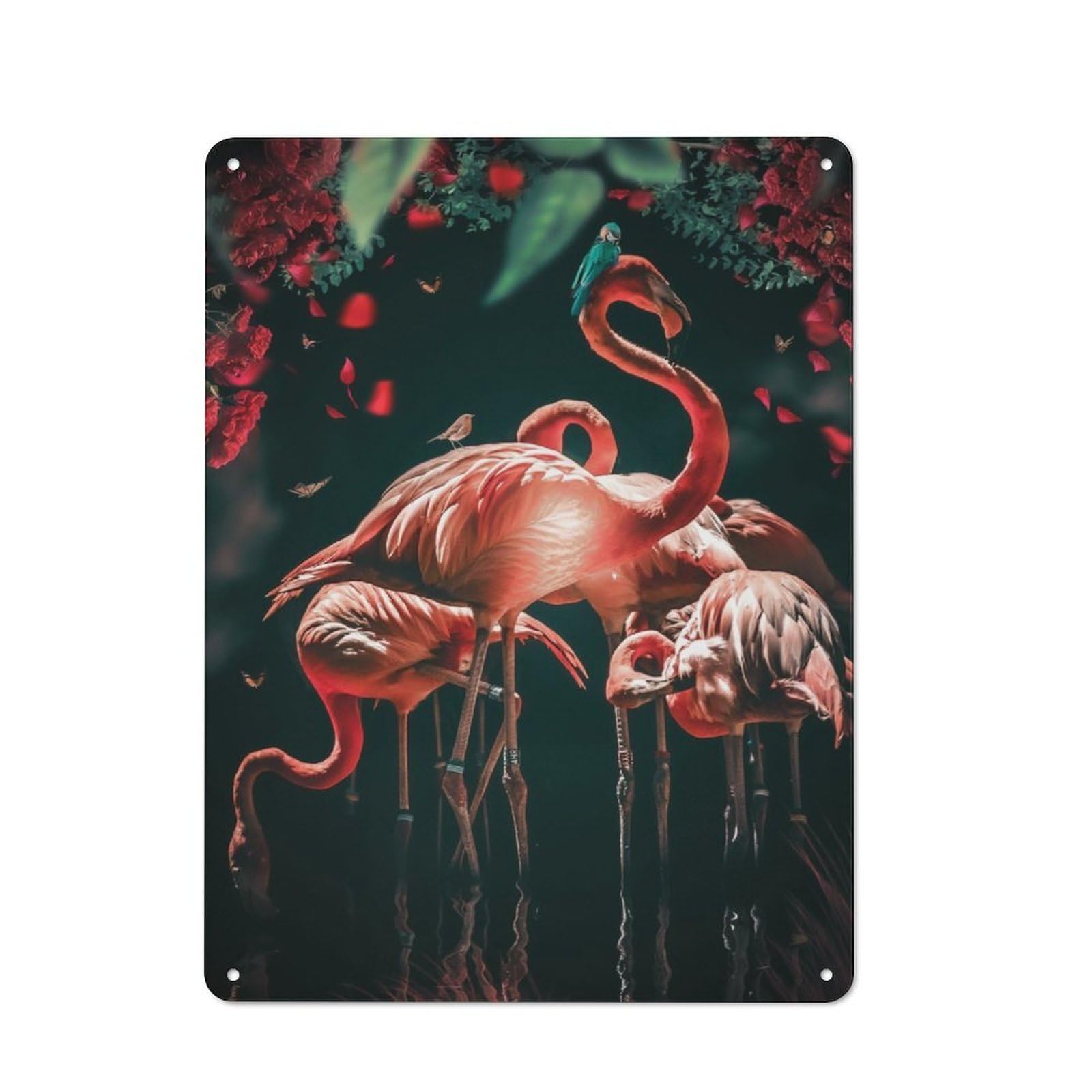 Junmoney The Glowing Flamingo Retro Metal Wall Decor 40X30cm, Decorative Tin Plaque For Pub, Home Bar, Shed Or Man Cave