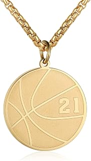 Susook Basketball Number Necklace for Boys Gold Stainless Steel Basketball Pendant Sport Jewelry Gifts for Men