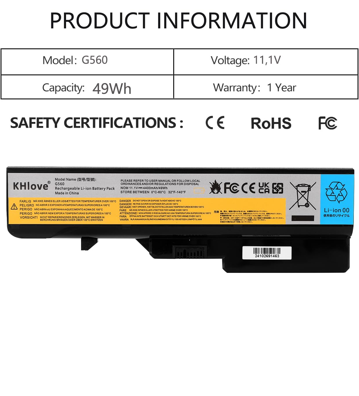 L09L6Y02 L09S6Y02 L09M6Y02 L09C6Y02 LO9L6Y02 L09N6Y02 Batería para Lenovo G560 G565 G570 G570A G575 G770 G780 B570 B570a B575 B575a B575e B470 G460 G470 V360 IdeaPad Z480 Z560 Z565 Z570 Z585