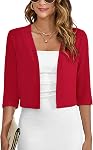 Heymoments Women's Shrugs Double Ruffled 3/4 Sleeve Summer Curve Open Front Crochet Cardigan for Dresses