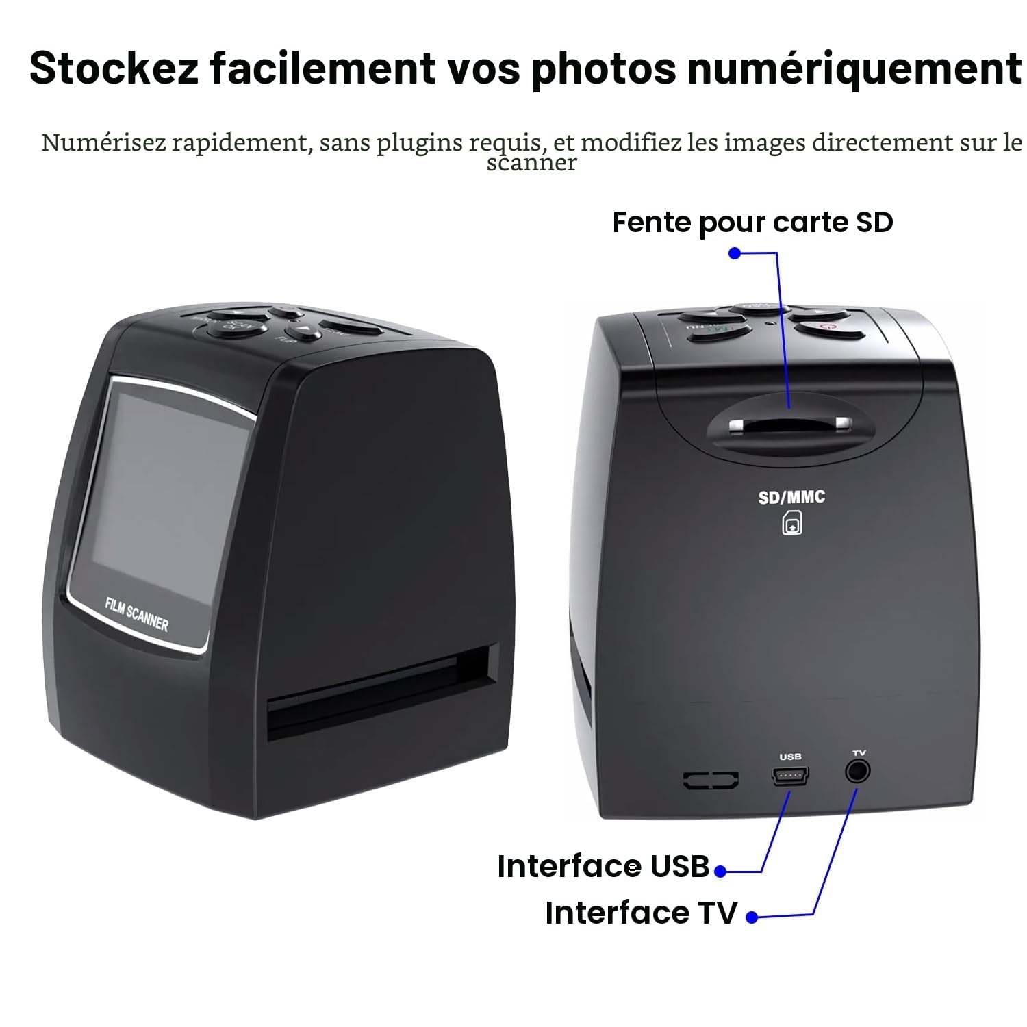 Scanner de Diapositives et Négatifs 35 mm,5MP/10MP Film et Diapo Convertisseur avec 2,4''LCD - Pas d'ordinateur Requis