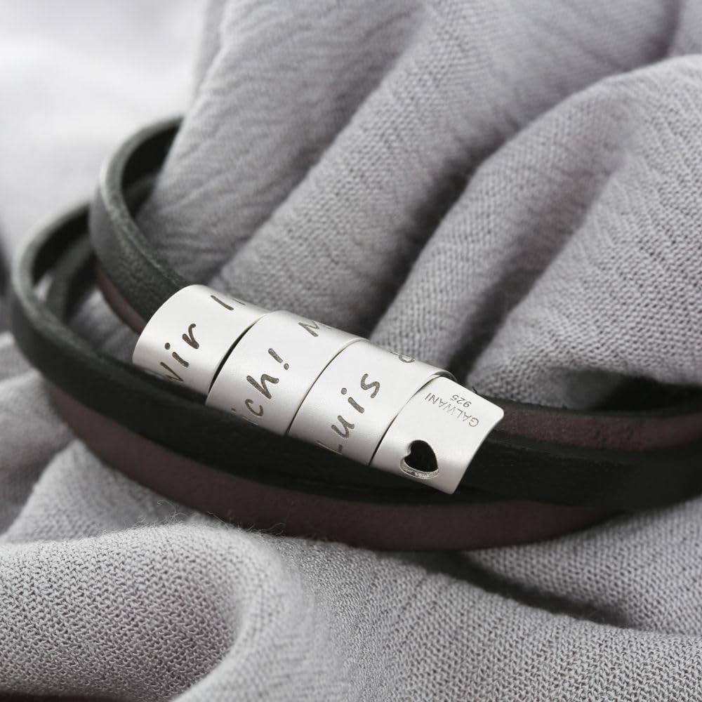 Herrenarmband mit Gravur schwarz braun Leder Männer Armband Namen 925 Silber Herrenschmuck Namensarmband Mann Schmuck Herren | HANDMADE IN GERMANY