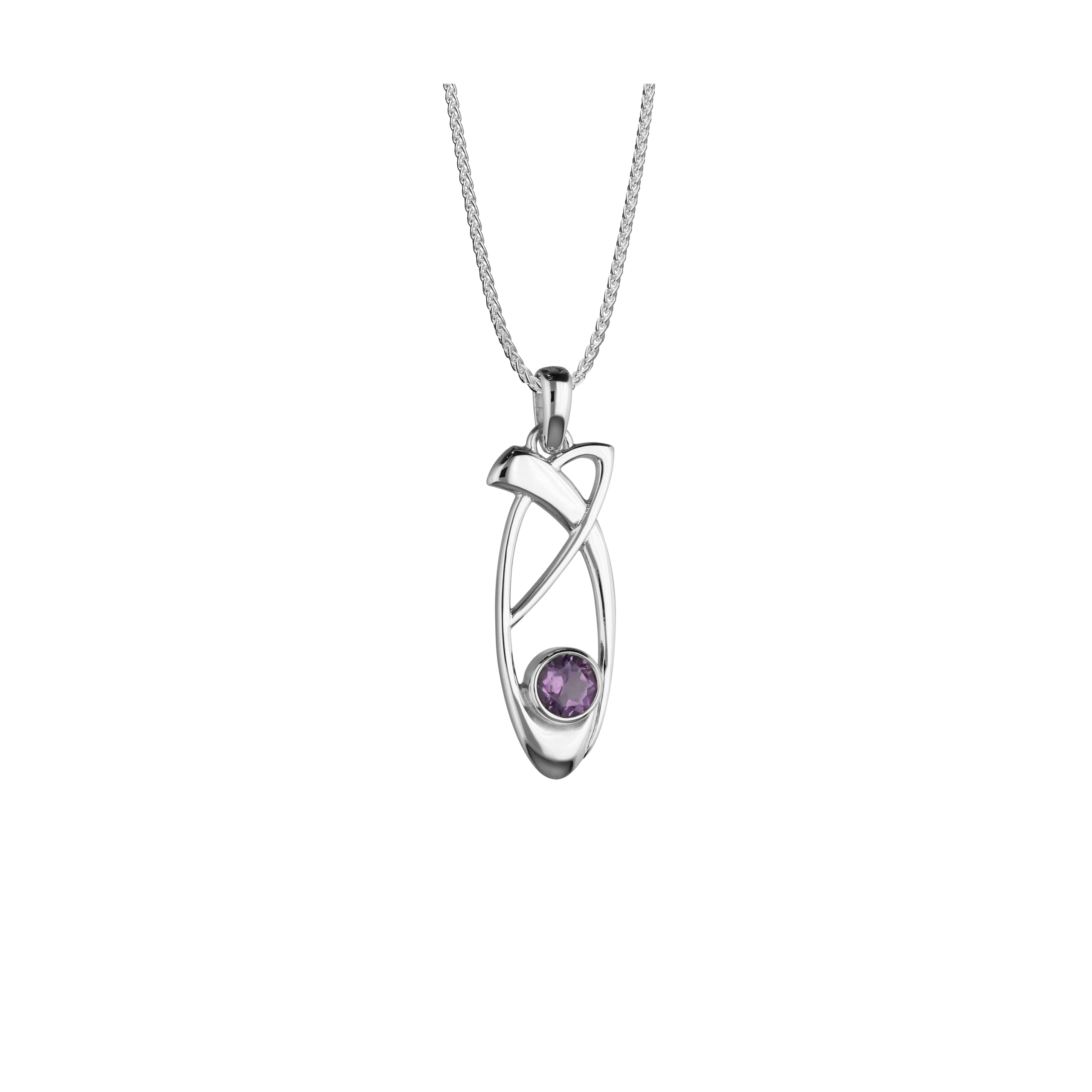 ORTAK 925 Sterling Silver Handmade Pendant Necklace | Retreat Retro Design Featuring Natural Gemstone Amethyst | High Polished | Fine Jewellery | Made in Scotland