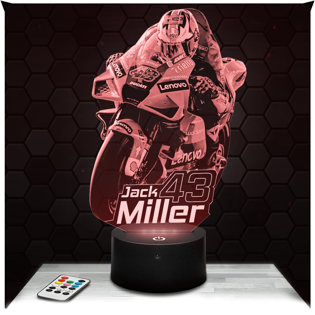 Lampephoto.fr - Moto GP - Jack Miller 3D Lamp, Night Light 3D LED Illusion Lamp, Gift idea for Men Motorcycle, Gifts Merchandise for Boys and Girls, Children's or Adult Bedroom Night Light — image 1
