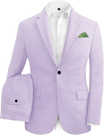 Mens Linen Suits Slim Fit 2 Piece Beach Wedding Tuxedo Lightweight Summer Casual Linen Suit Prom Party Suit