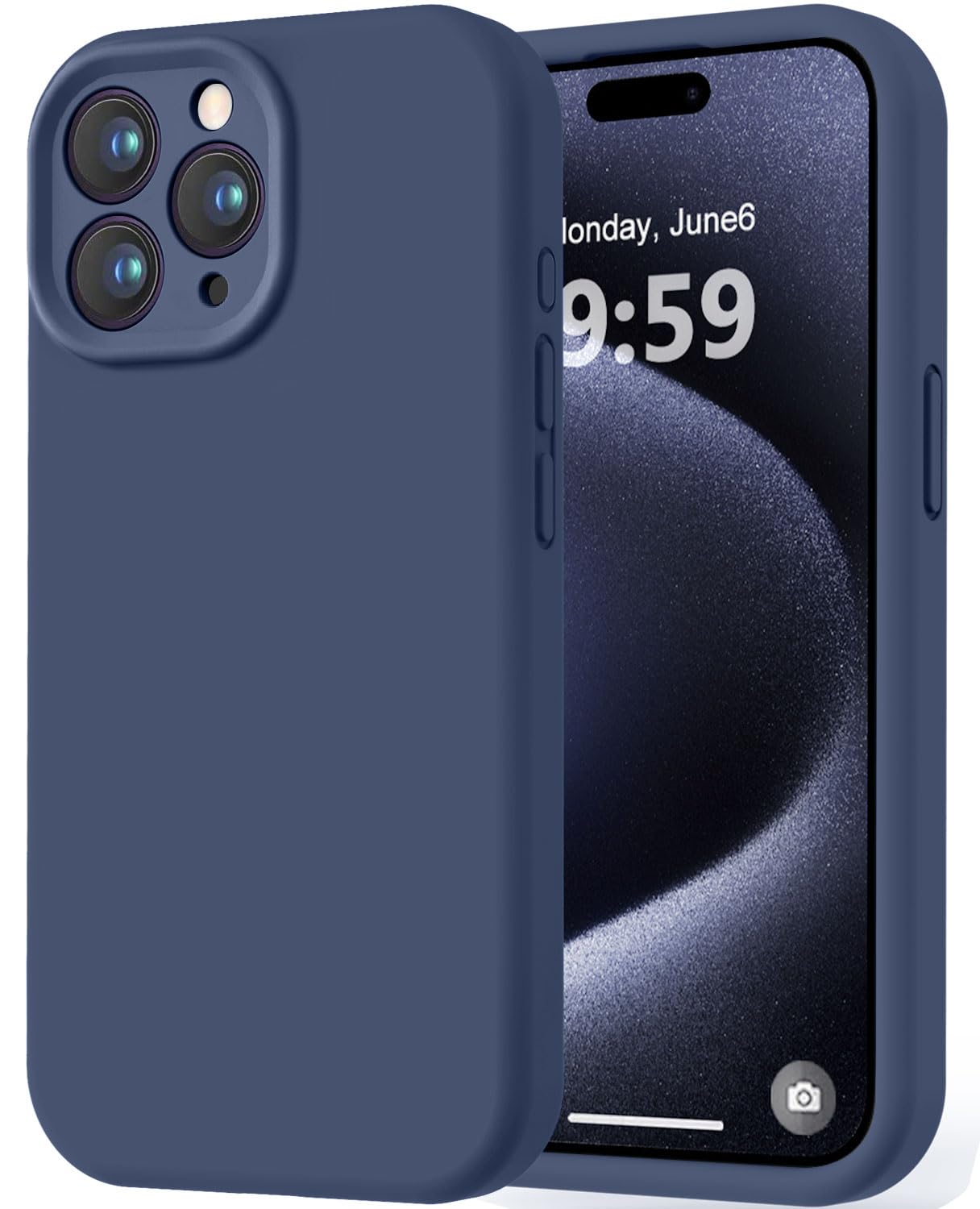 Photo 1 of LOVE 3000 Designed for iPhone 15 Pro Case, Premium Silicone with [Soft Anti-Scratch Microfiber Lining] Shockproof Protective Phone Case for Men Women Girls 6.1", Navy Blue
