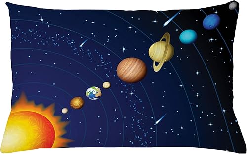 Ambesonne Funda de cojín espacial, sistema solar con sol, Urano, Venus, Júpiter, Marte, Plutón, Saturno, Neptuno, imagen, decorativa, rectangular,