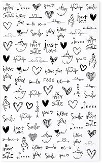 5 Pieces Valentine's Day Nail Stickers, Black Heart Nail Art Stickers, 3D Self-Adhesive Designs for Women